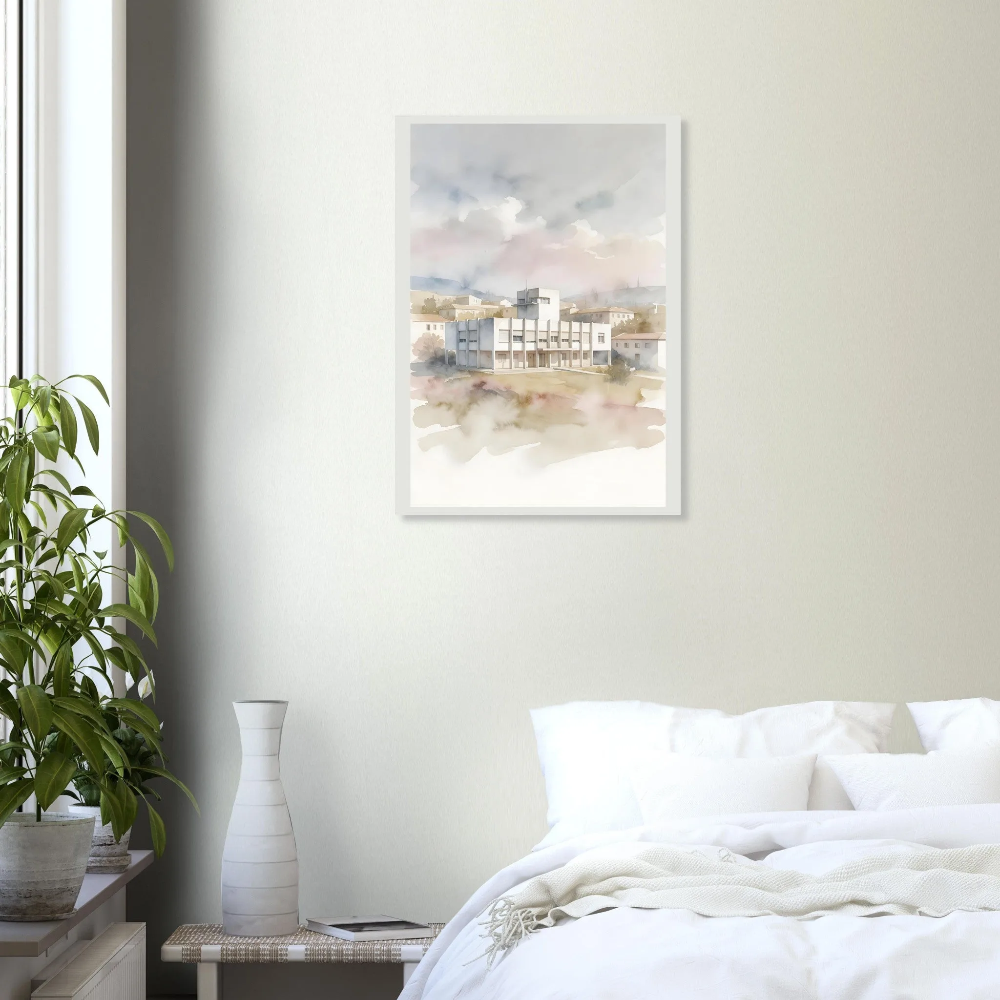 Watercolour landscape poster of Montemor-o-Novo — warm minimalist design, from €19