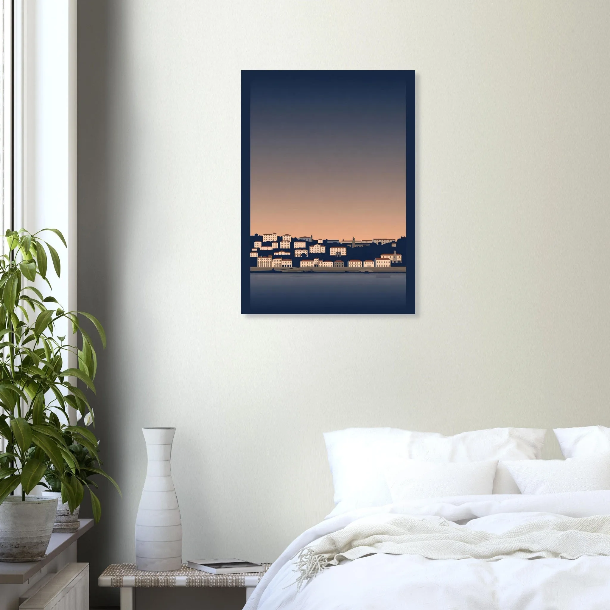 Silhouette skyline poster of Peso da Régua — warm minimalist design, from €19