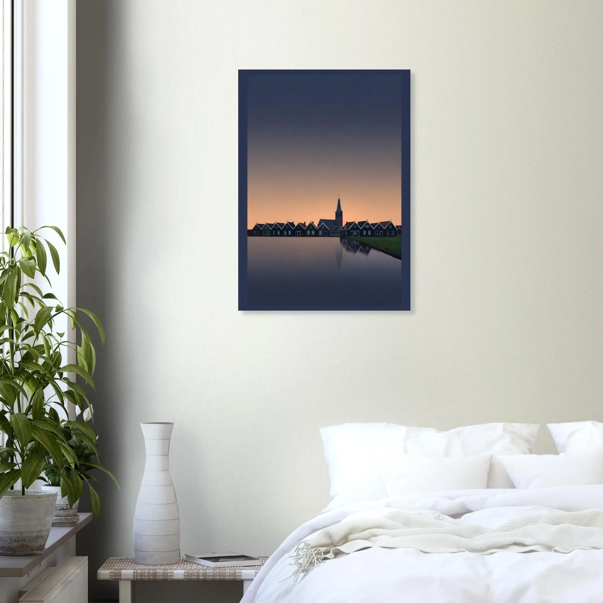 Silhouette skyline poster of Marken — warm minimalist design, from €19