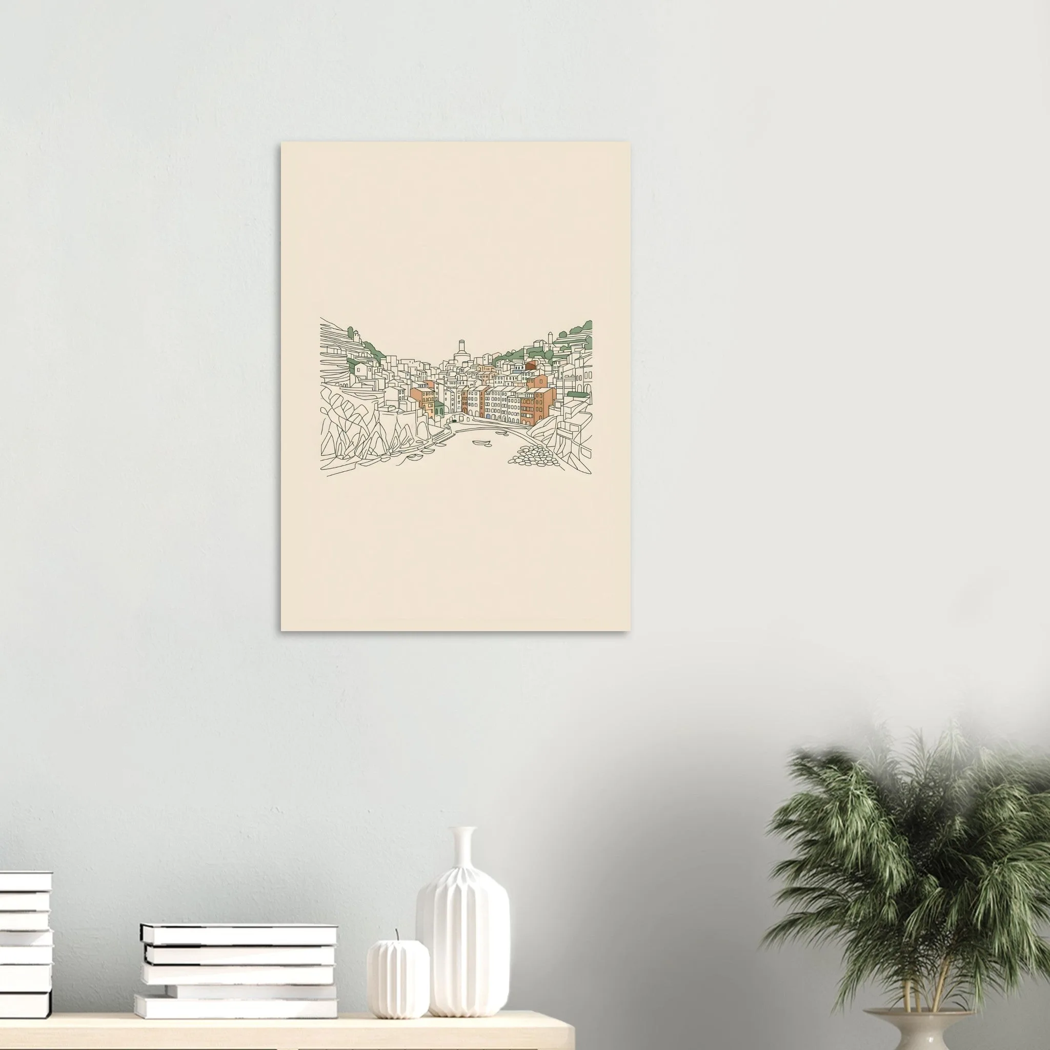 Minimalist line art poster of Vernazza — warm minimalist design, from €19
