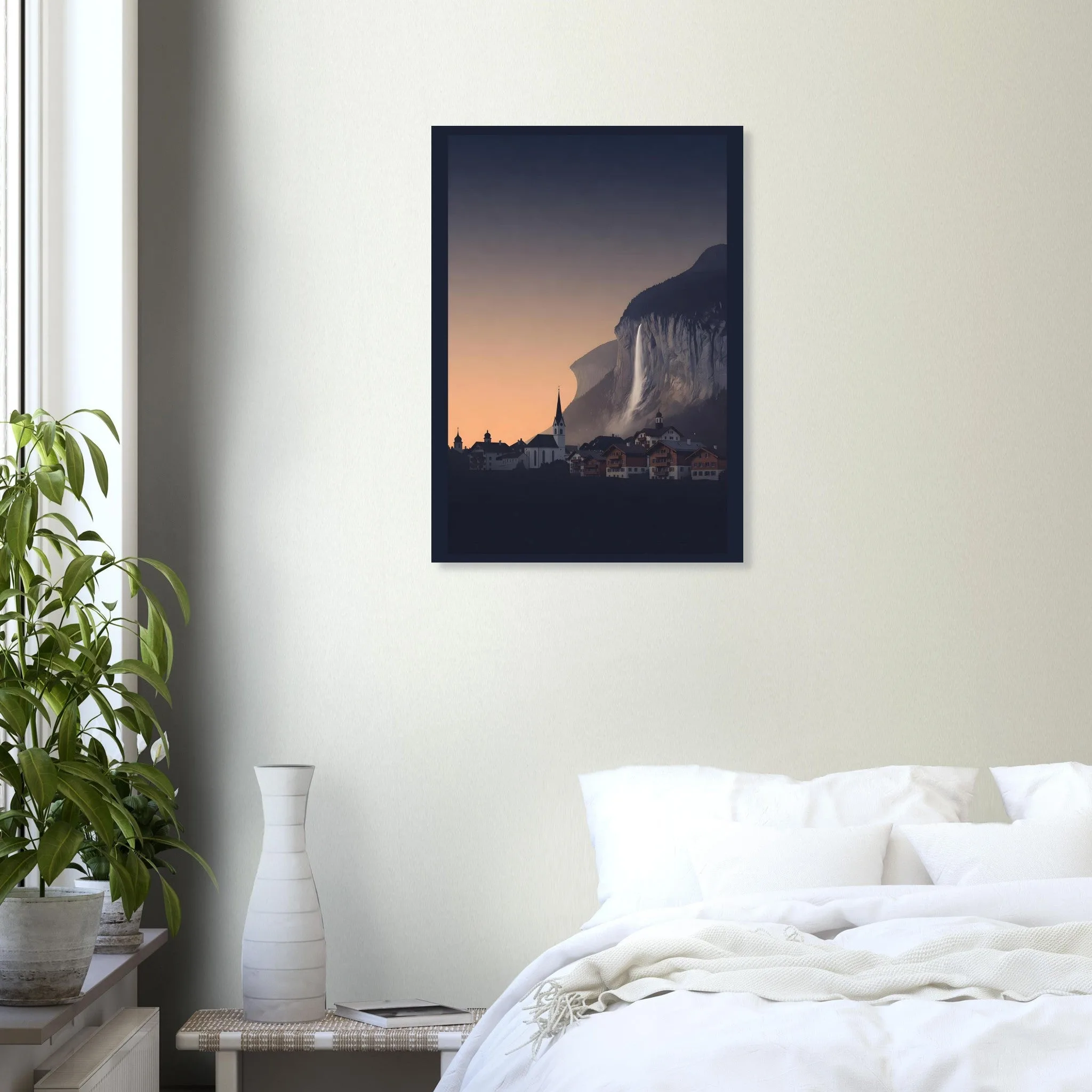 Silhouette skyline poster of Lauterbrunnen — warm minimalist design, from €19