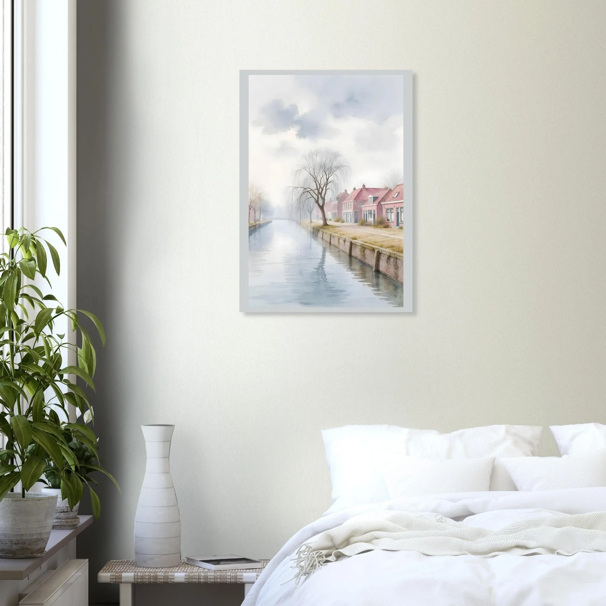 Watercolour landscape poster of Alphen aan den Rijn — warm minimalist design, from €19