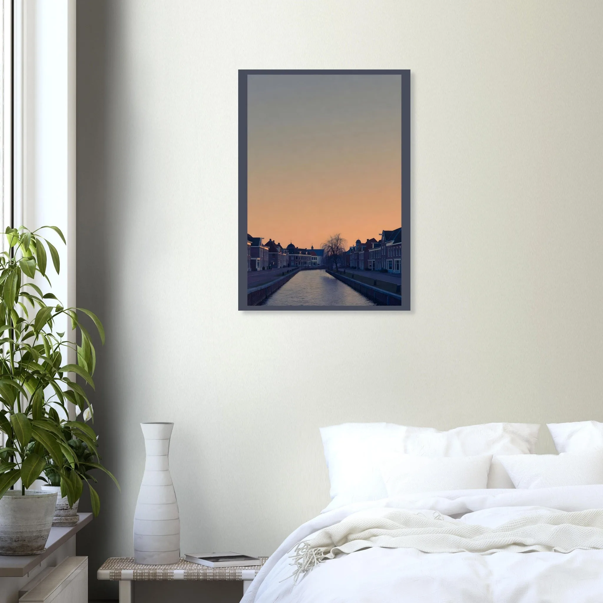 Silhouette skyline poster of Alphen aan den Rijn — warm minimalist design, from €19