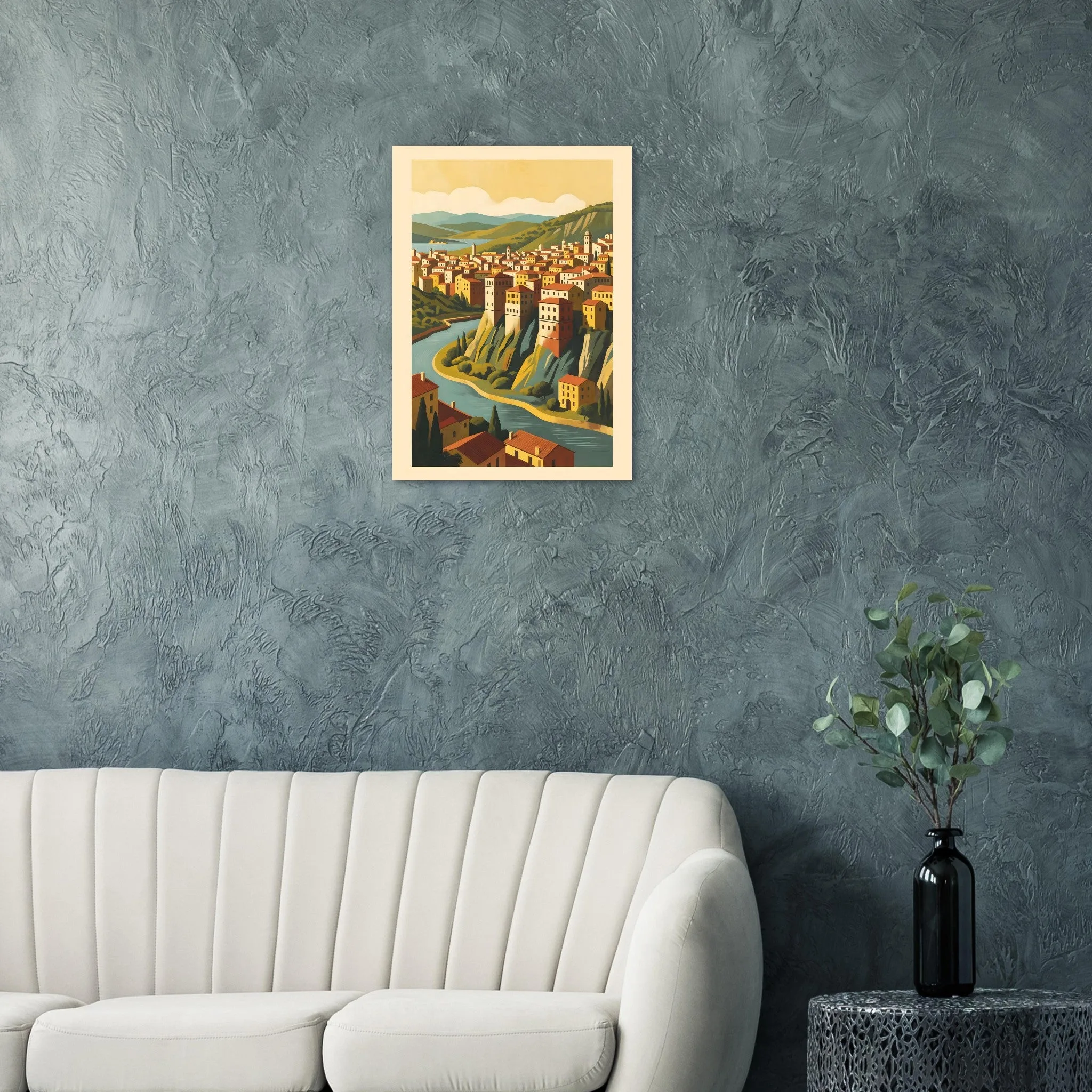 Mid-century modern poster of Cuenca — warm minimalist design, from €19