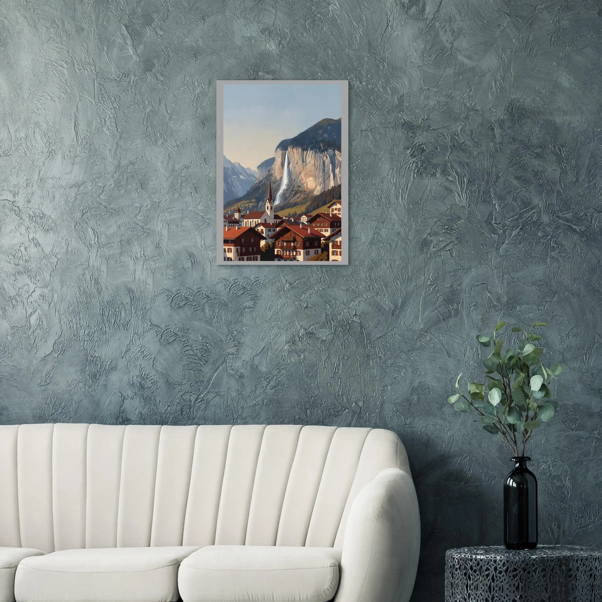 Vintage travel poster poster of Lauterbrunnen — warm minimalist design, from €19