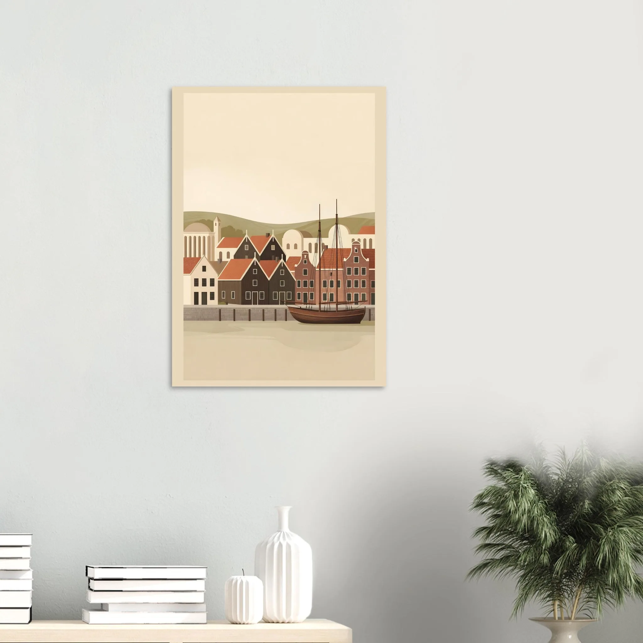 Flat vector illustration-Poster von Volendam — warmes minimalistisches Motiv, ab 19 €