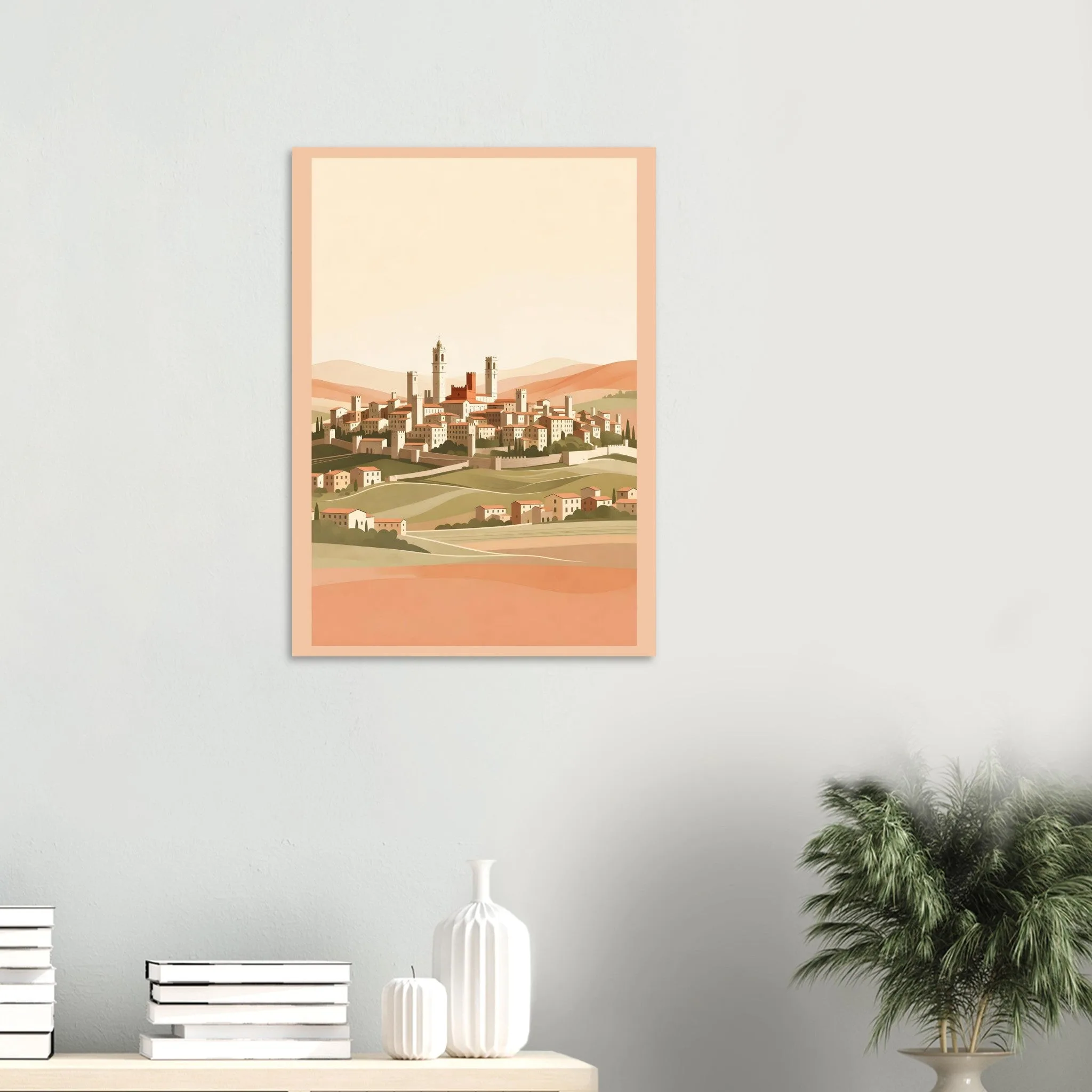 Flat vector illustration-Poster von San Gimignano — warmes minimalistisches Motiv, ab 19 €