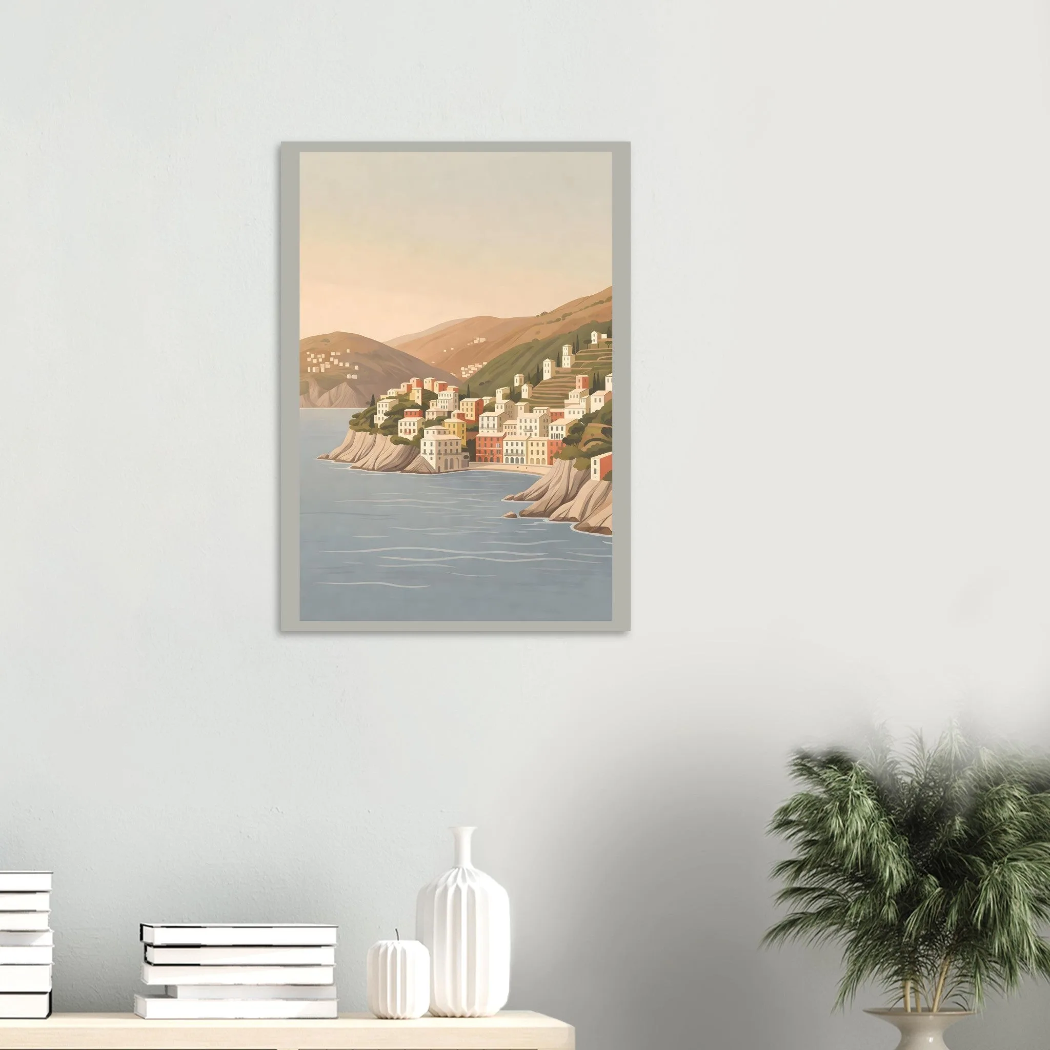 Flat vector illustration poster of Portofino — warm minimalist design, from €19