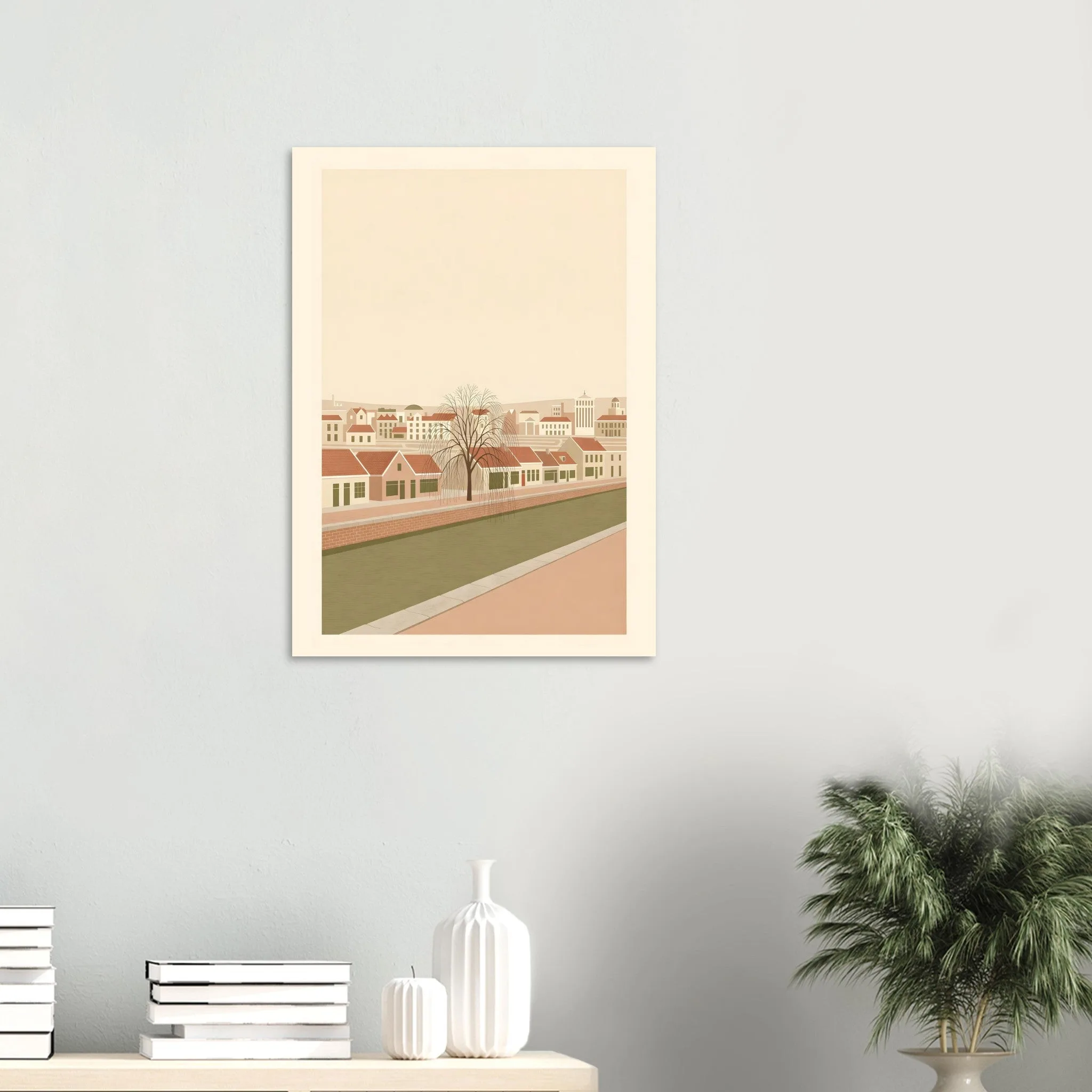 Flat vector illustration poster of Alphen aan den Rijn — warm minimalist design, from €19