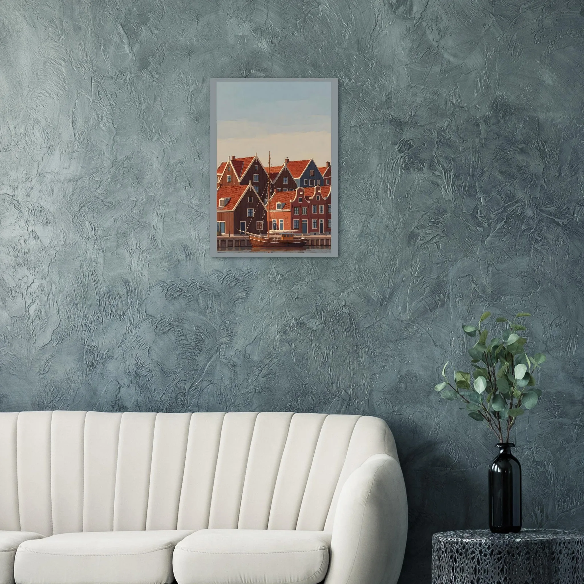 Vintage travel poster-Poster von Volendam — warmes minimalistisches Motiv, ab 19 €