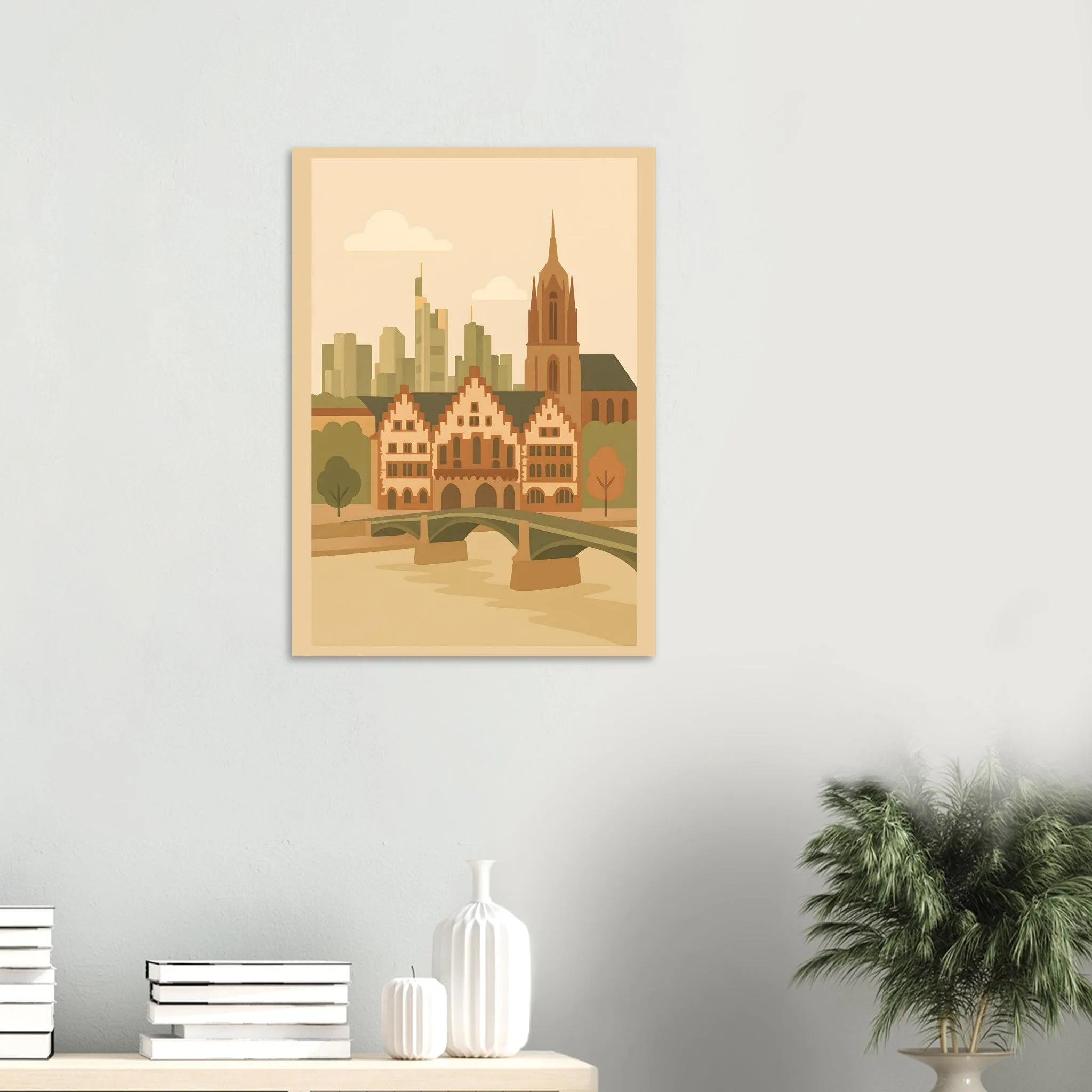 Flat vector illustration-Poster von Frankfurt am Main — warmes minimalistisches Motiv, ab 19 €