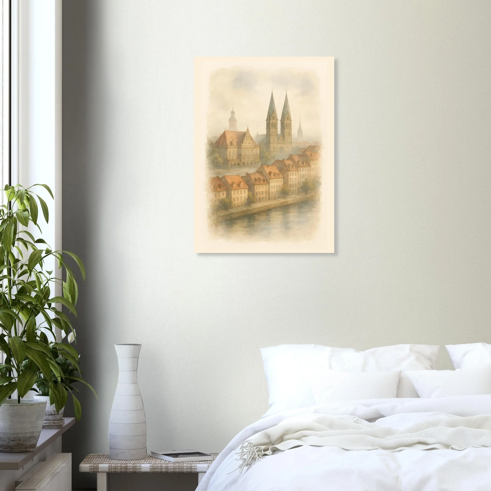 Watercolour landscape poster of Bremen — warm minimalist design, from €19