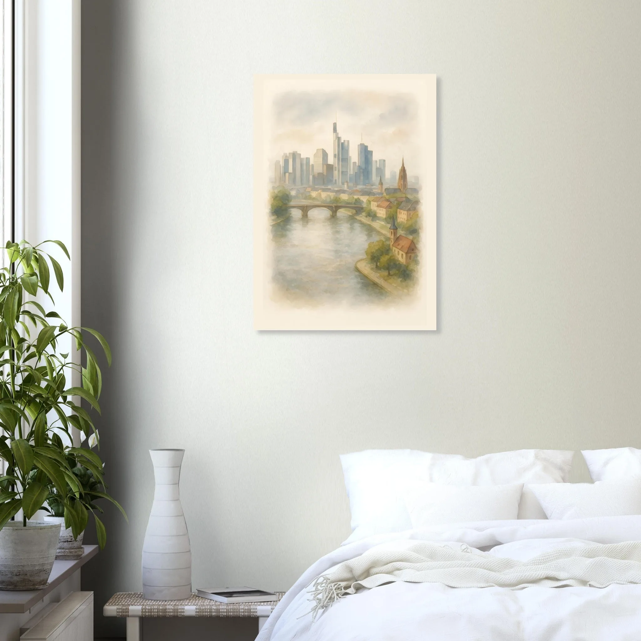 Watercolour landscape-Poster von Frankfurt am Main — warmes minimalistisches Motiv, ab 19 €