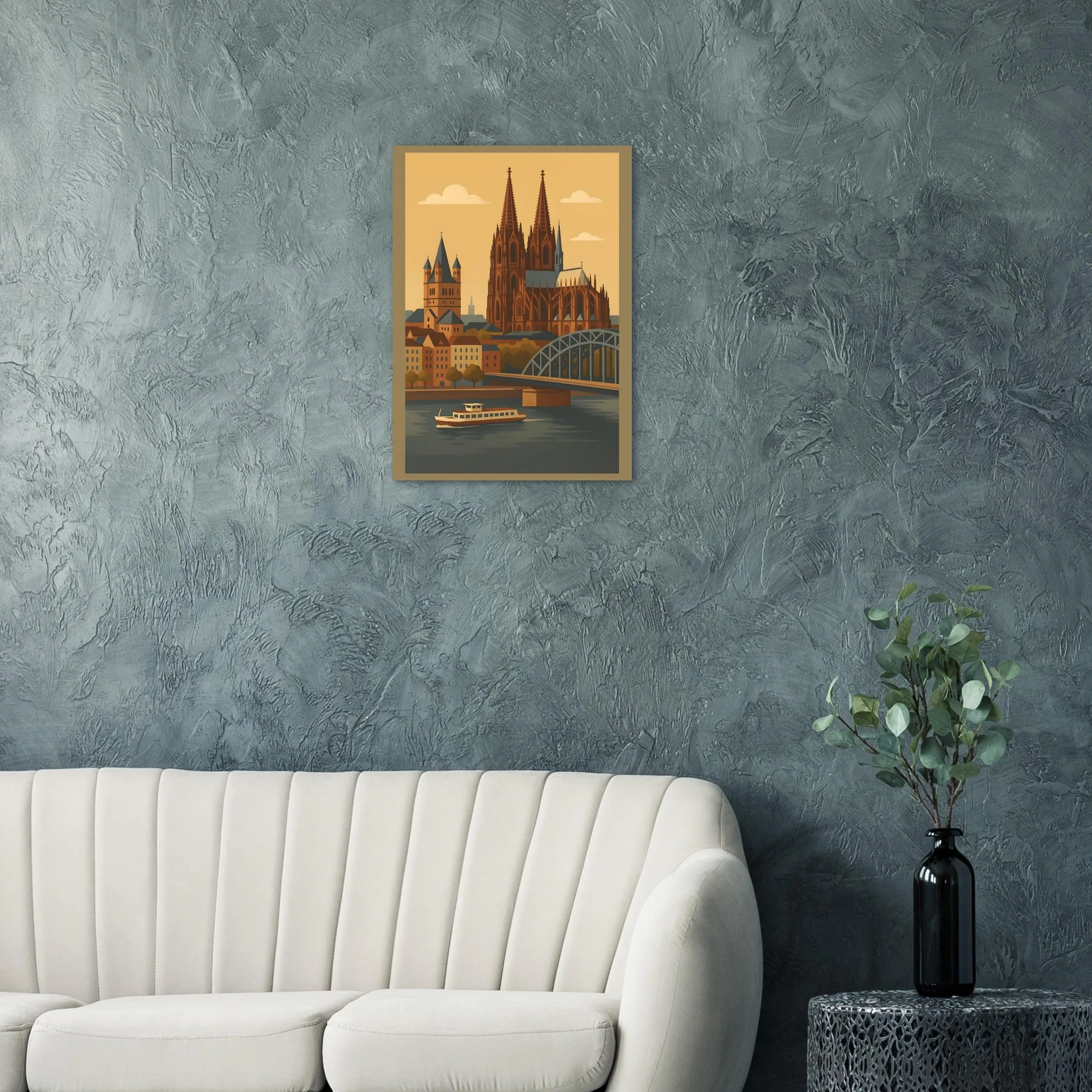 Vintage travel poster-Poster von Köln — warmes minimalistisches Motiv, ab 19 €