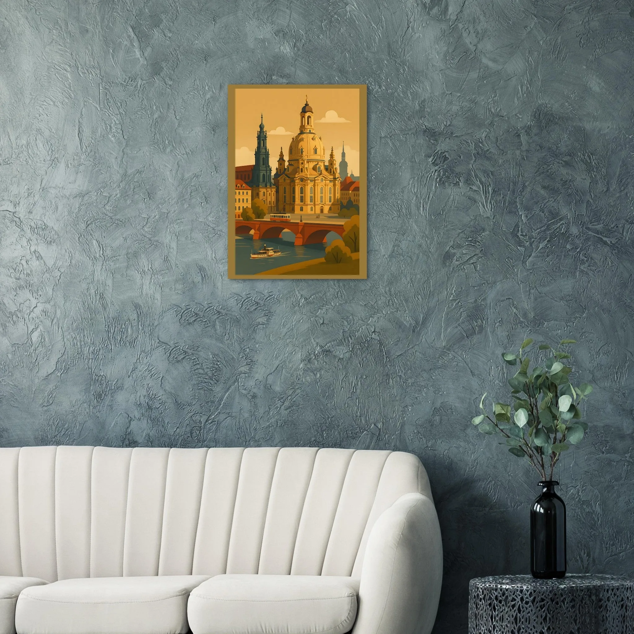 Vintage travel poster-Poster von Dresden — warmes minimalistisches Motiv, ab 19 €