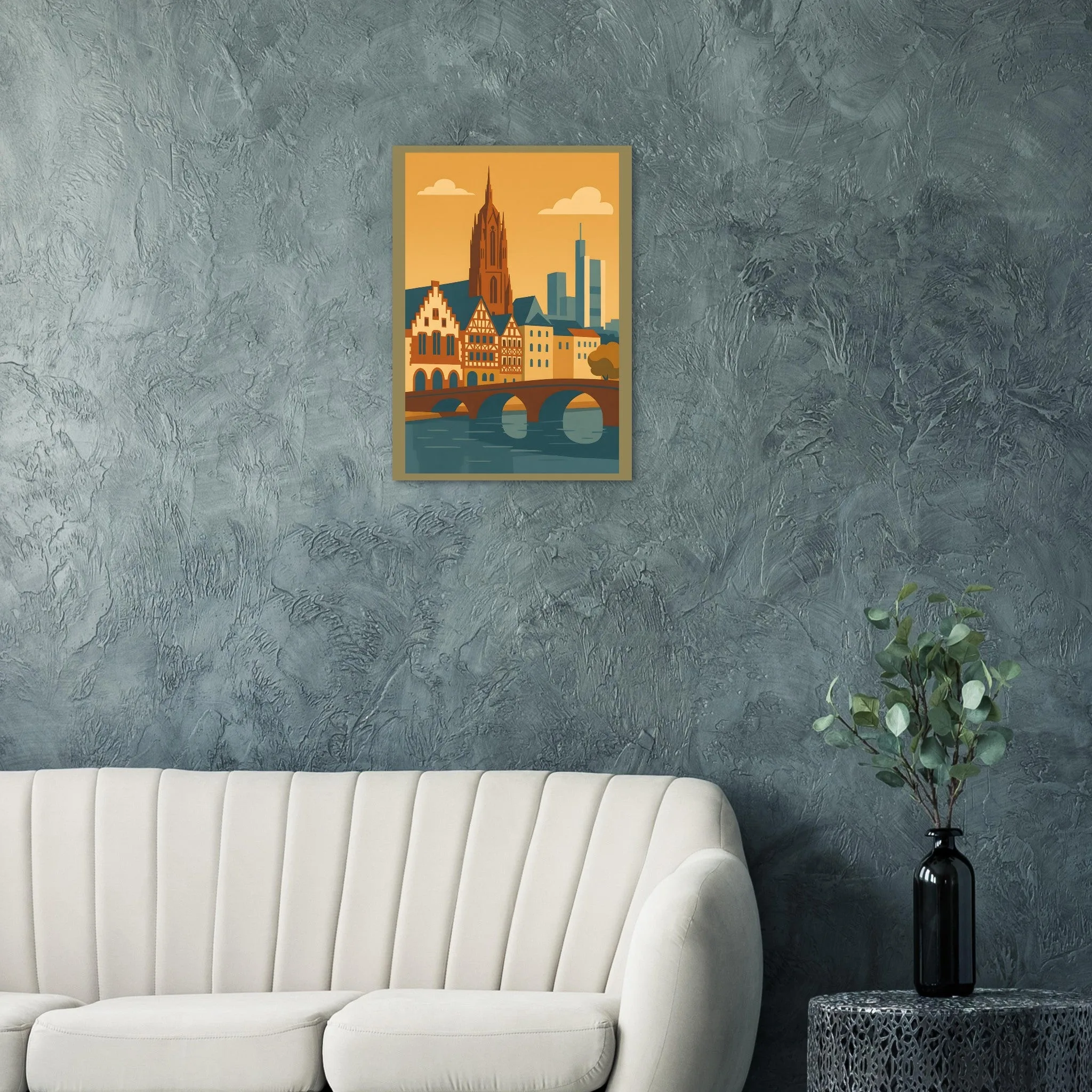 Vintage travel poster-Poster von Frankfurt am Main — warmes minimalistisches Motiv, ab 19 €