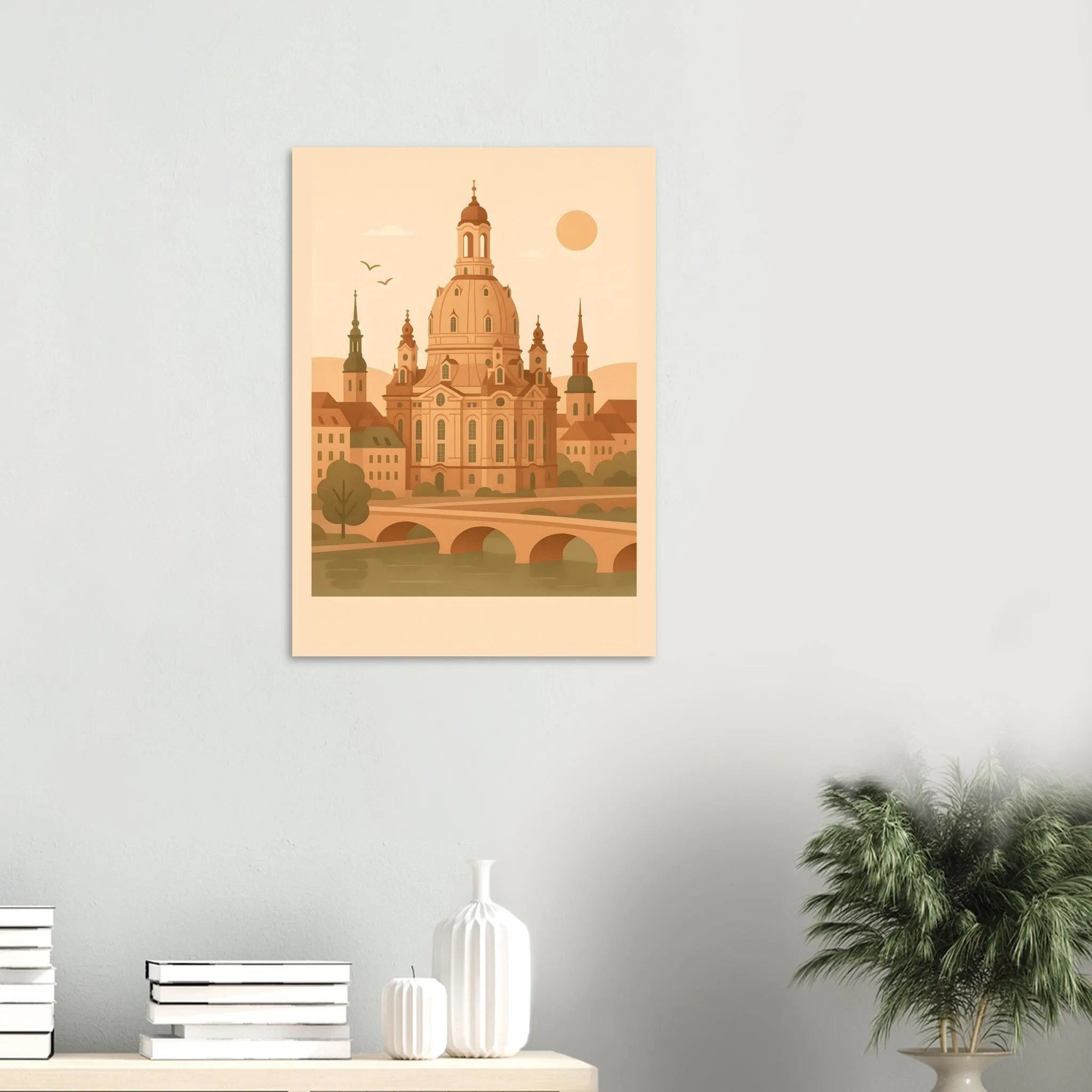 Flat vector illustration-Poster von Dresden — warmes minimalistisches Motiv, ab 19 €