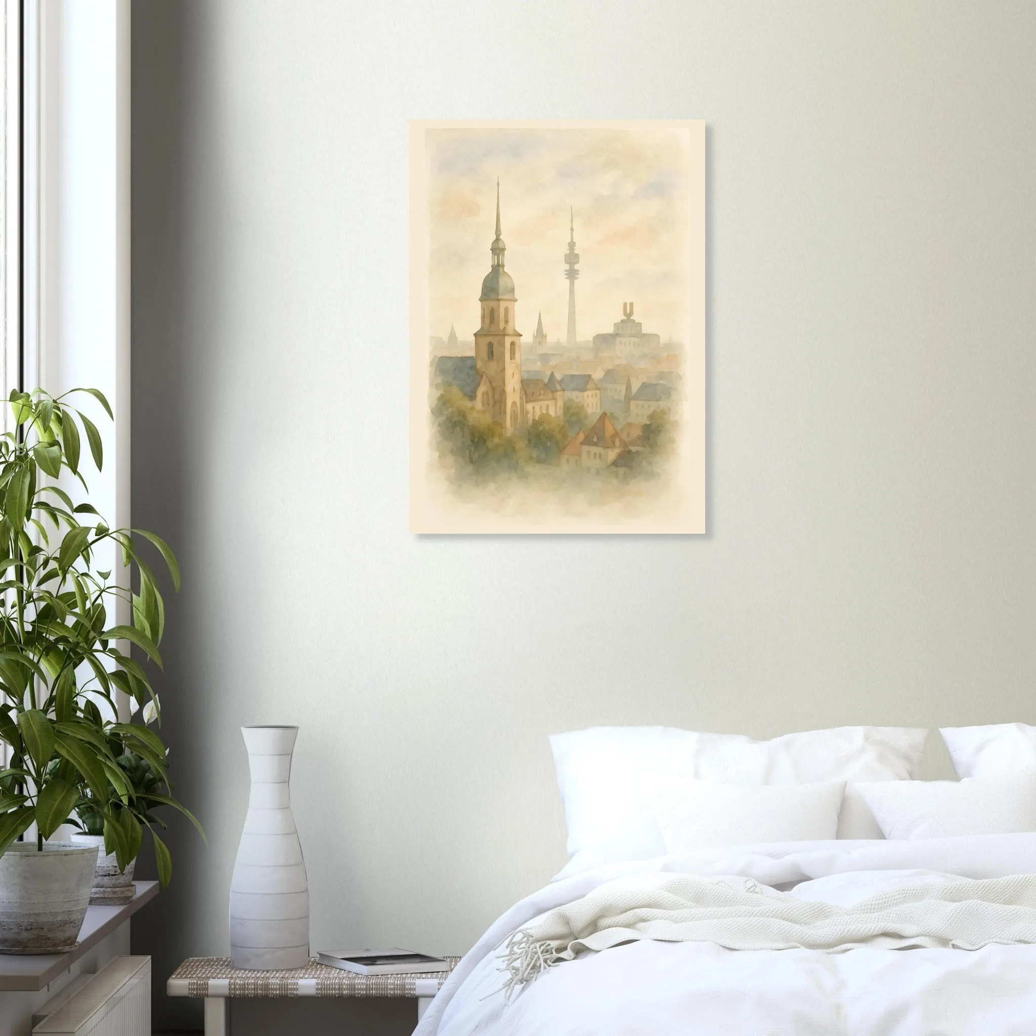 Watercolour landscape poster of Dortmund — warm minimalist design, from €19
