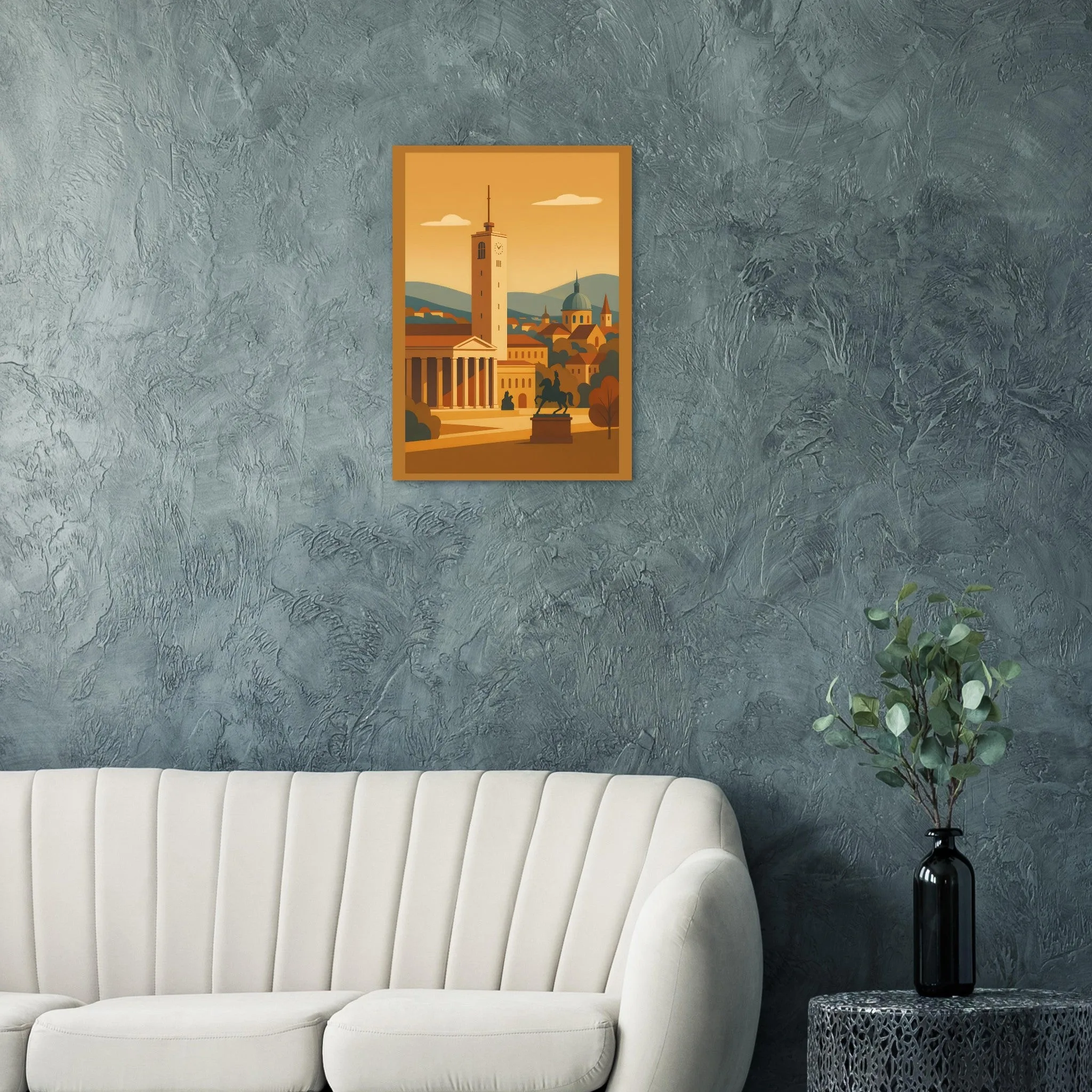 Vintage travel poster-Poster von Stuttgart — warmes minimalistisches Motiv, ab 19 €