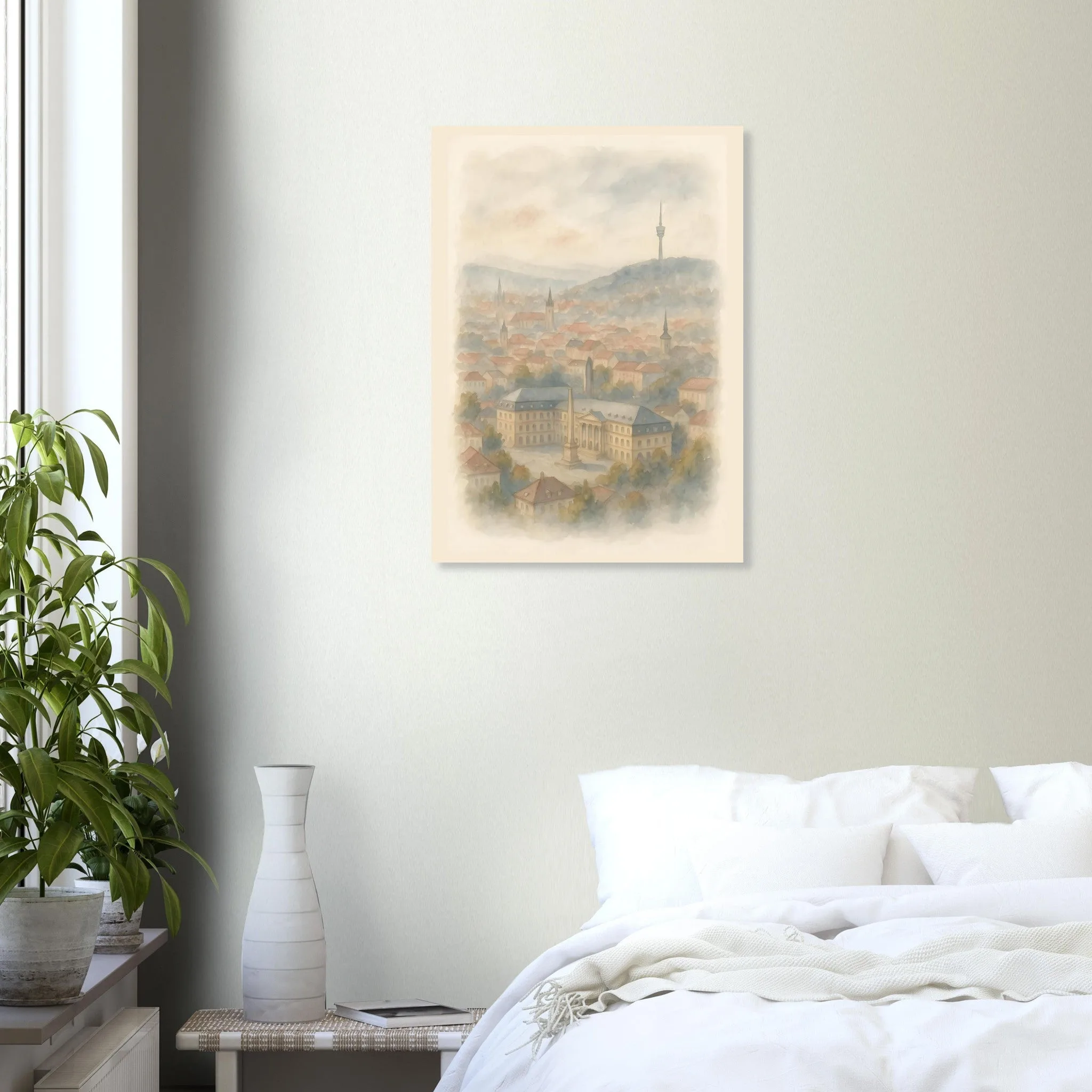 Watercolour landscape-Poster von Stuttgart — warmes minimalistisches Motiv, ab 19 €