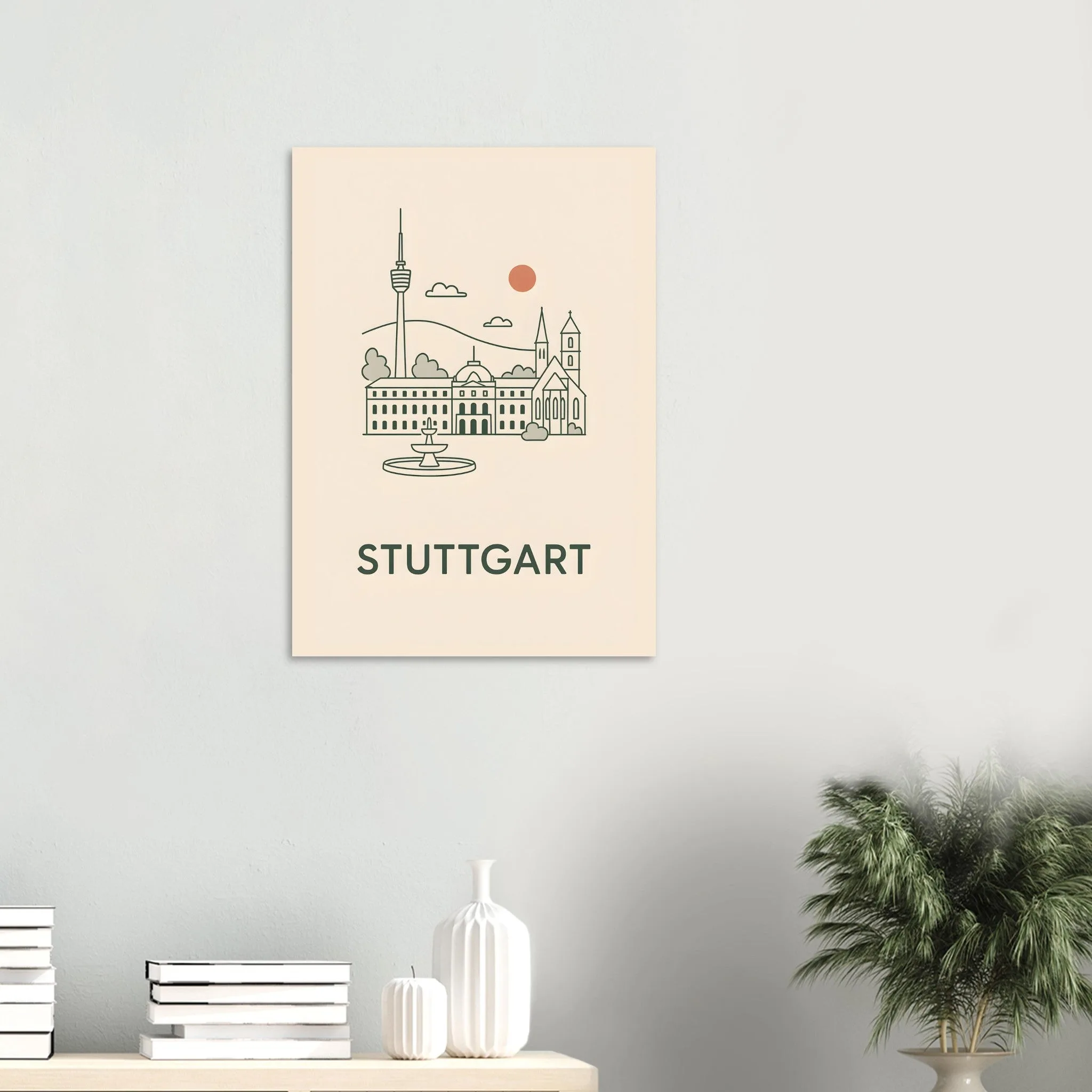 Minimalist line art-Poster von Stuttgart — warmes minimalistisches Motiv, ab 19 €