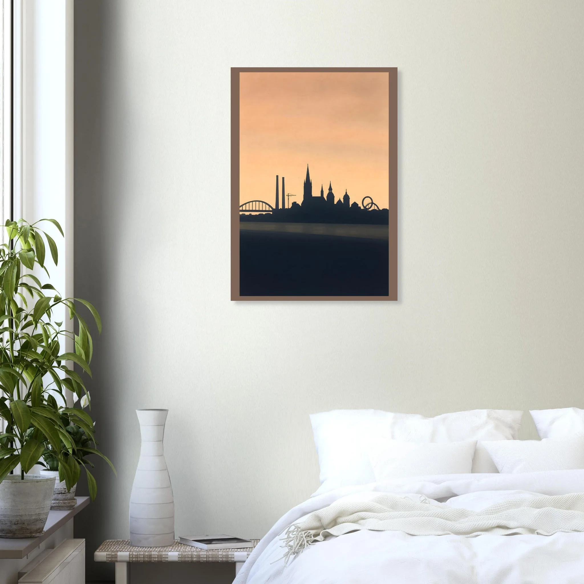 Silhouette skyline poster of Duisburg — warm minimalist design, from €19
