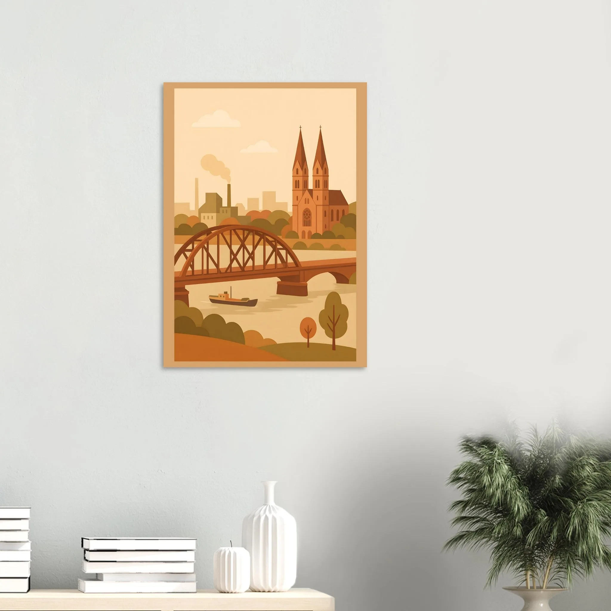 Flat vector illustration poster of Duisburg — warm minimalist design, from €19