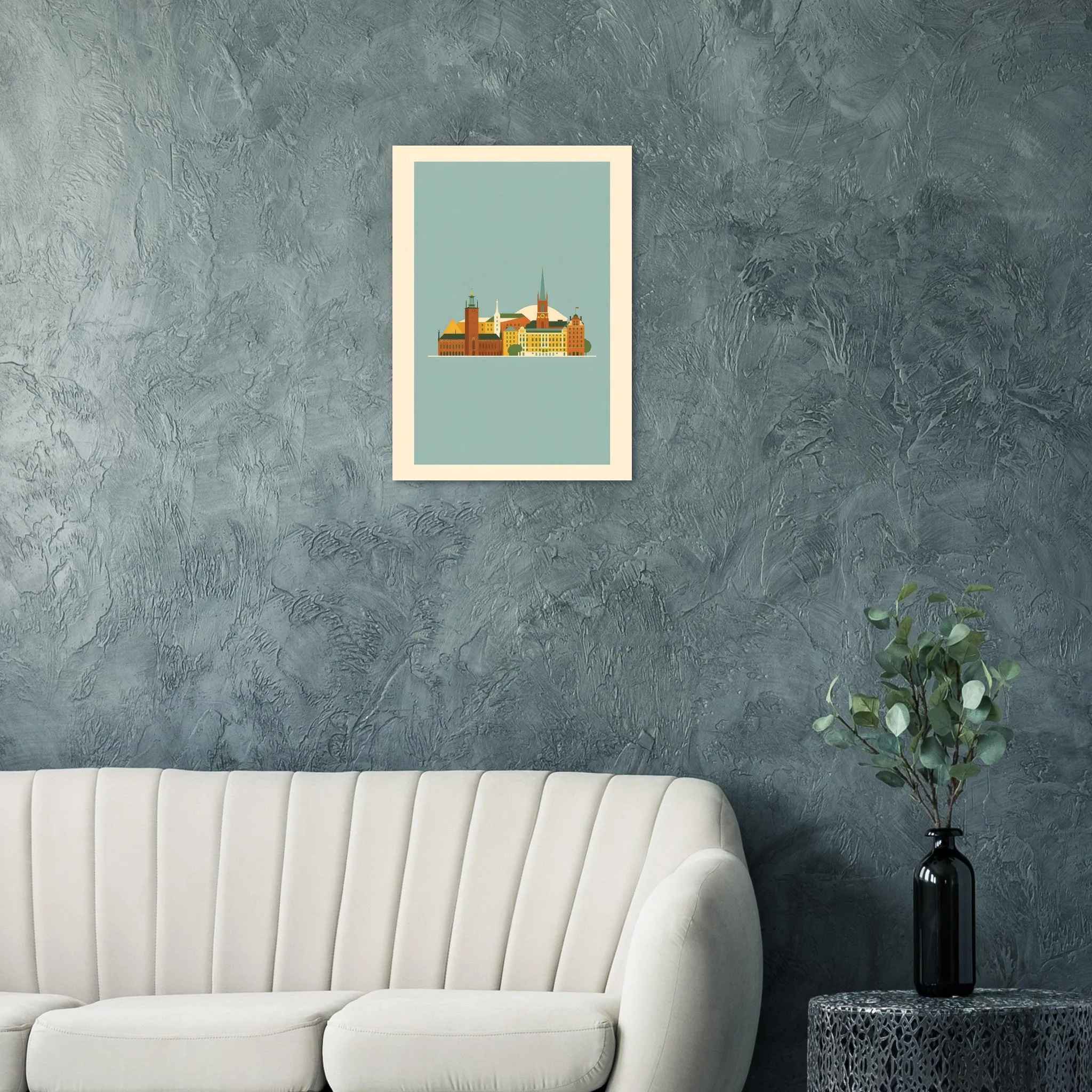 Mid-century modern-Poster von Stockholm — warmes minimalistisches Motiv, ab 19 €