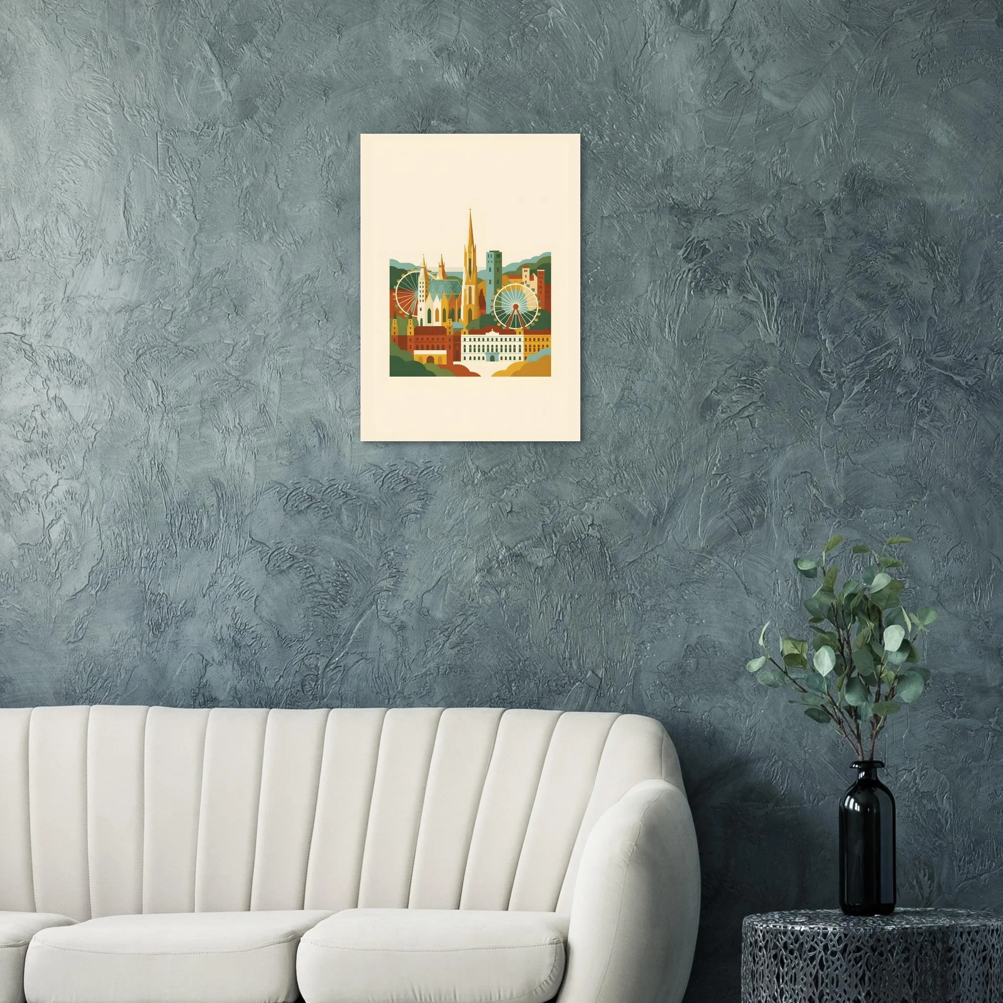 Mid-century modern poster of Wien — warm minimalist design, from €19