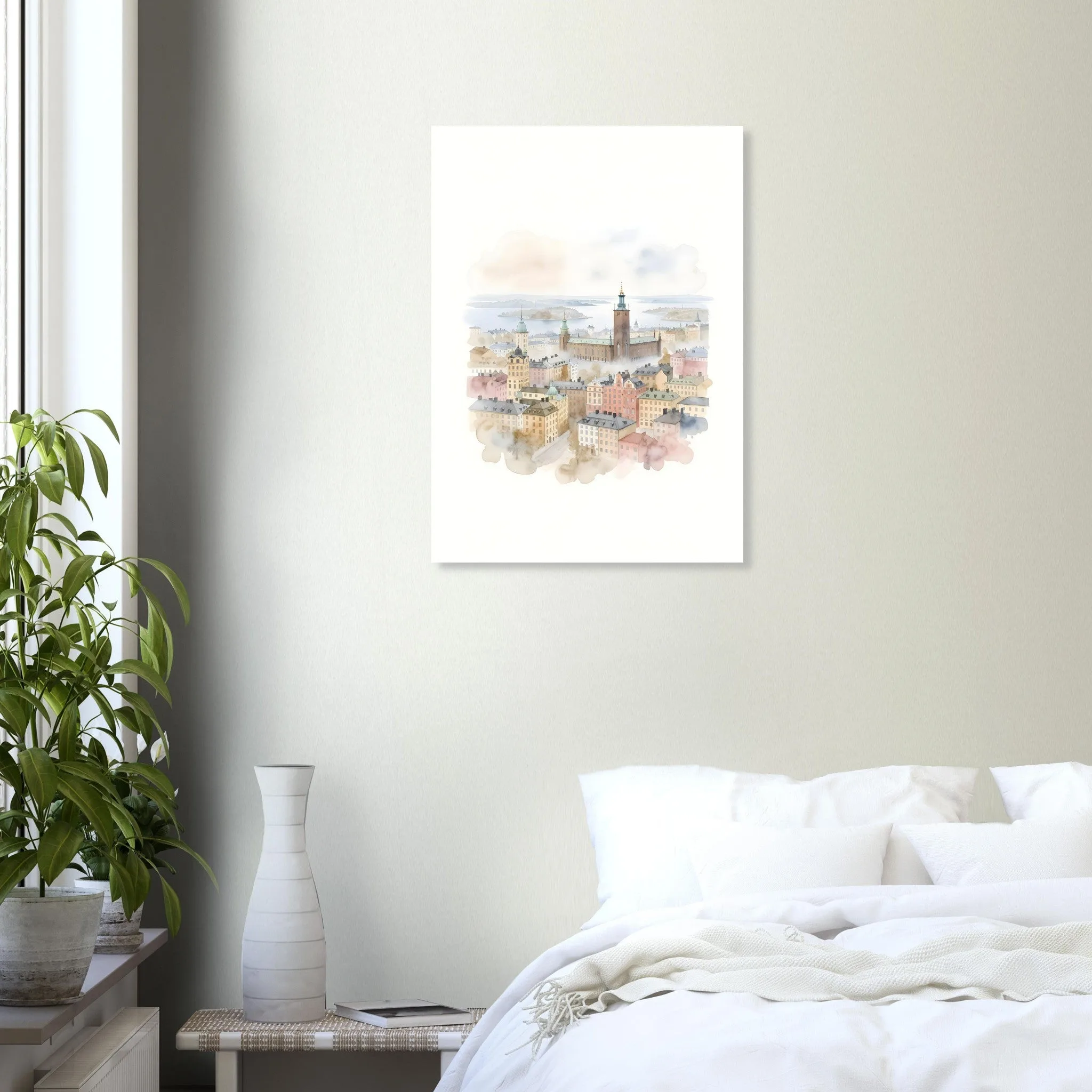 Watercolour landscape-Poster von Stockholm — warmes minimalistisches Motiv, ab 19 €