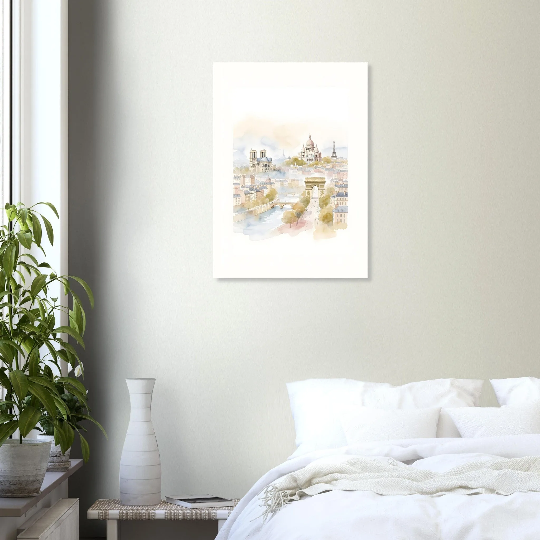 Watercolour landscape poster of Paris — warm minimalist design, from €19
