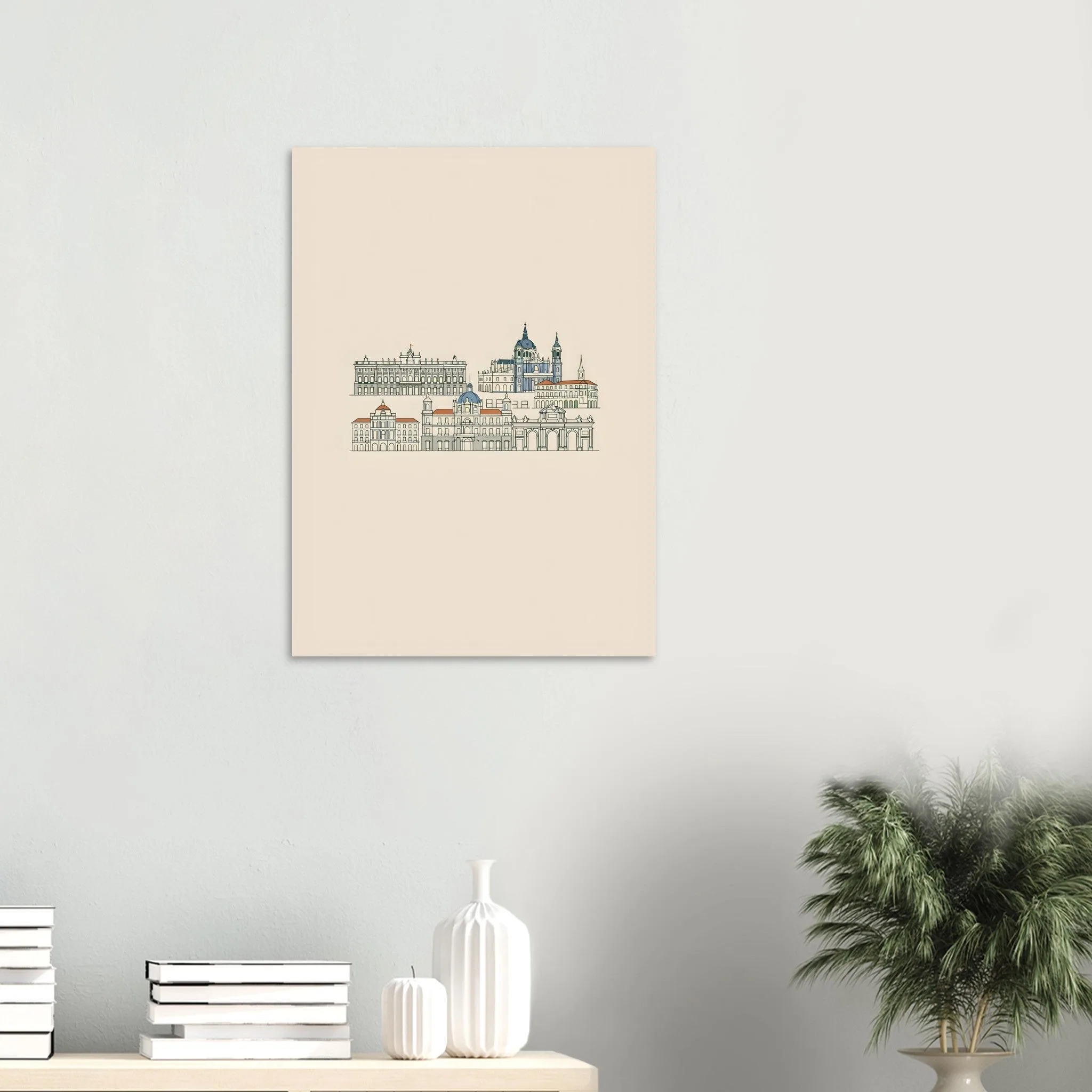 Minimalist line art poster of Madrid — warm minimalist design, from €19