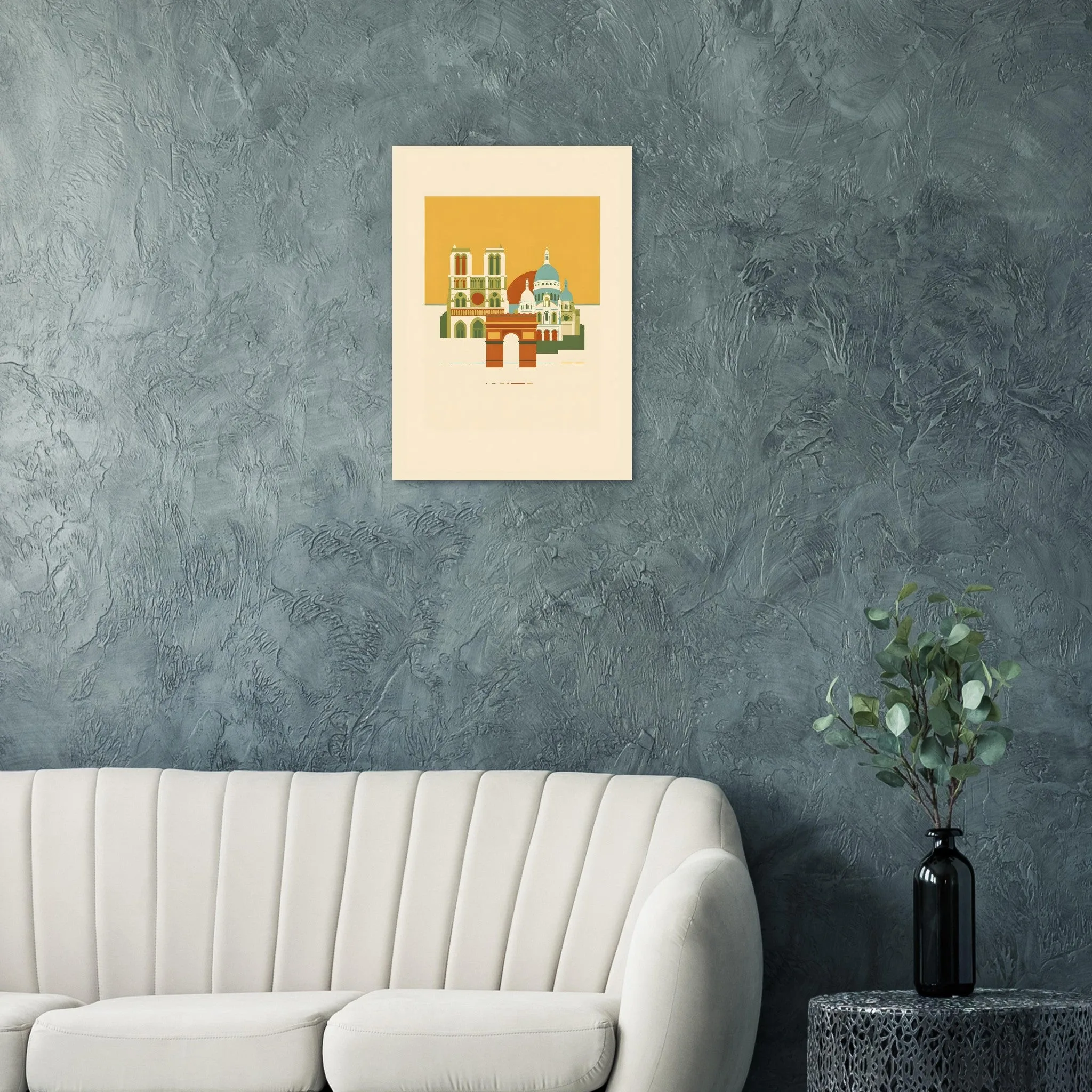 Mid-century modern poster of Paris — warm minimalist design, from €19