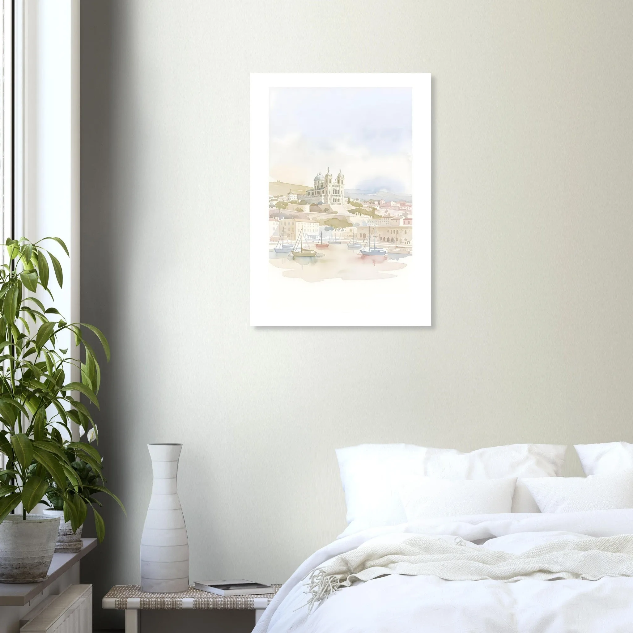 Watercolour landscape poster of Marseille — warm minimalist design, from €19
