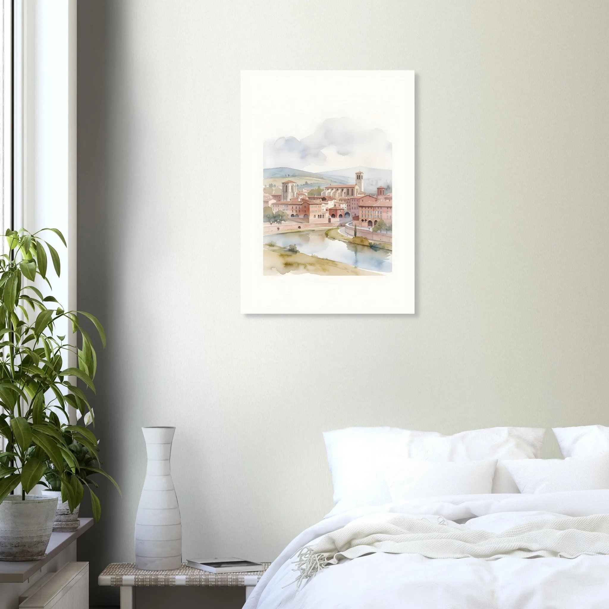 Watercolour landscape poster of Toulouse — warm minimalist design, from €19