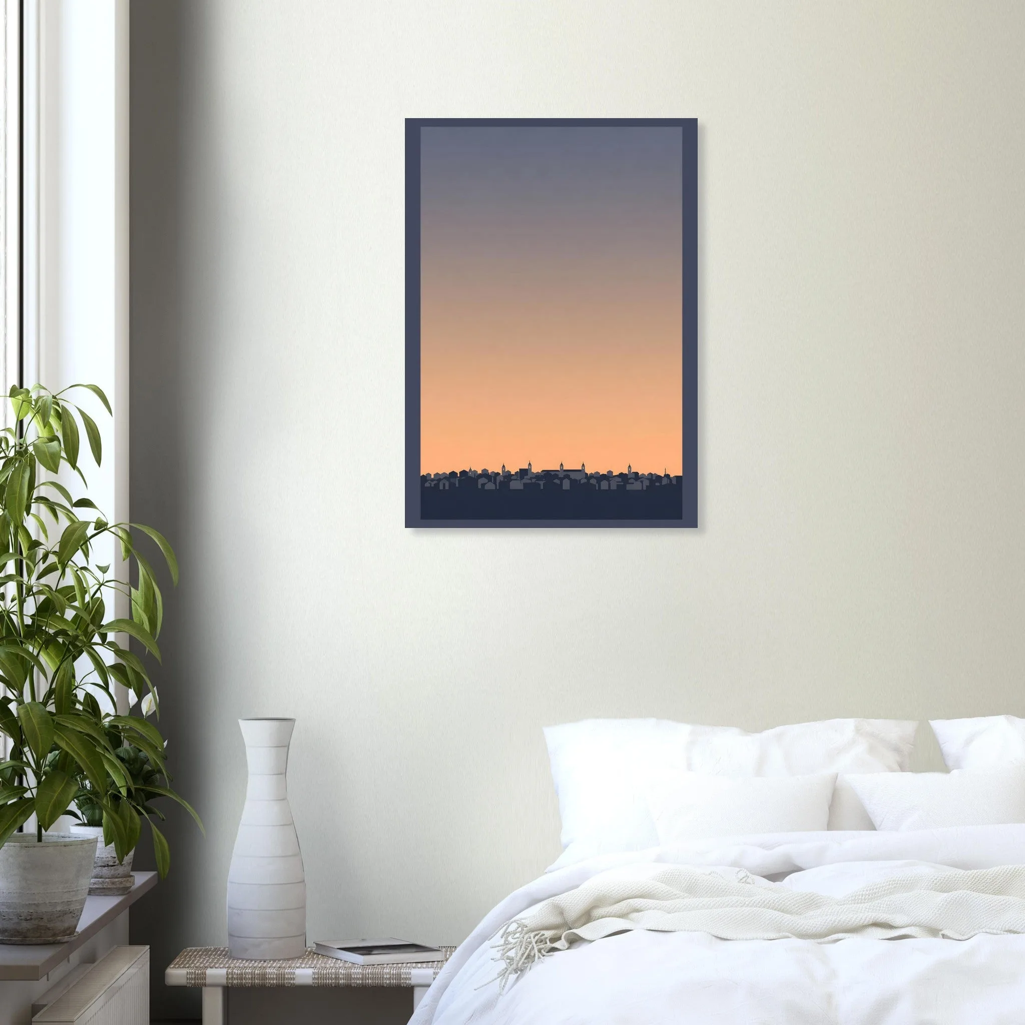 Silhouette skyline poster of Valencia — warm minimalist design, from €19