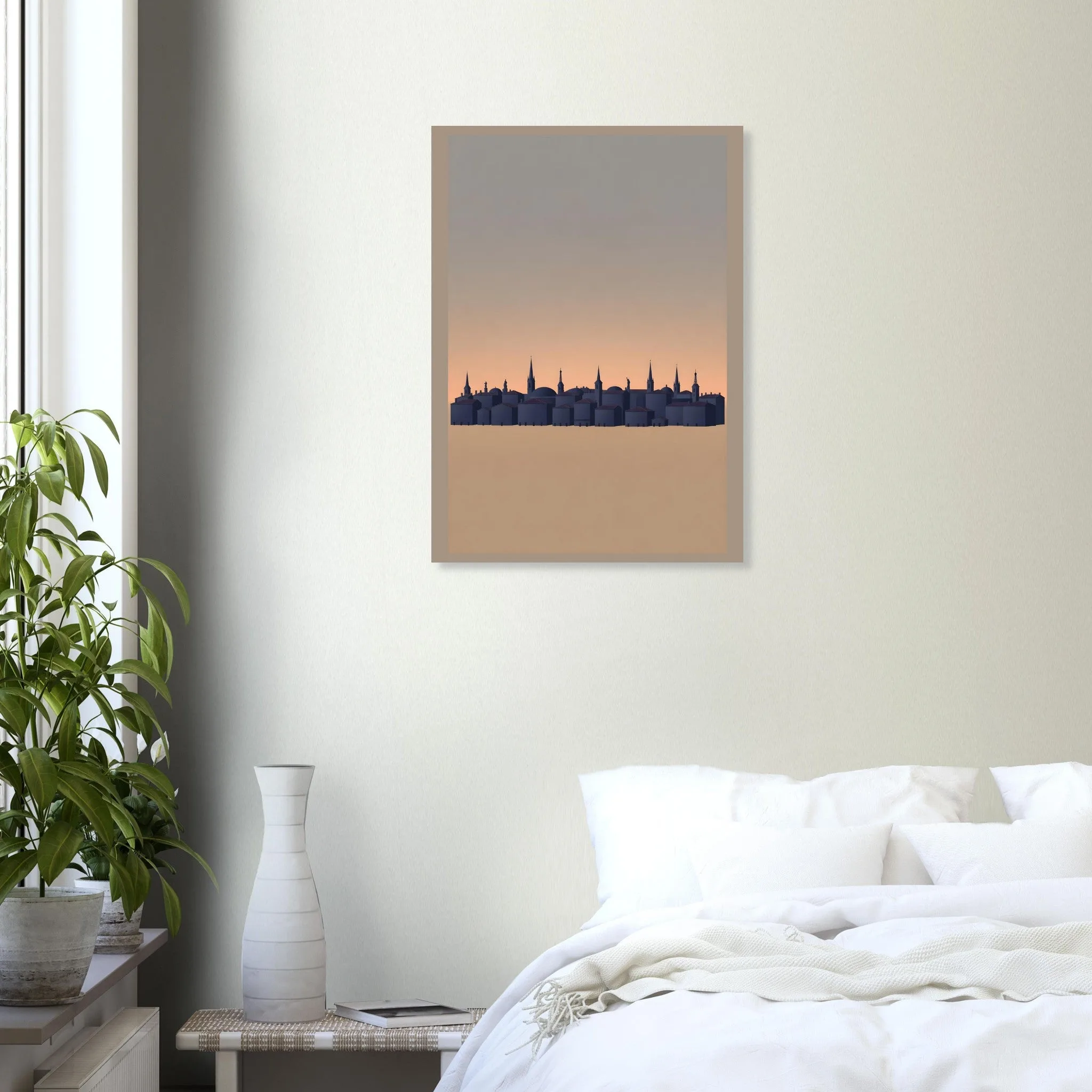 Silhouette skyline poster of Lyon — warm minimalist design, from €19