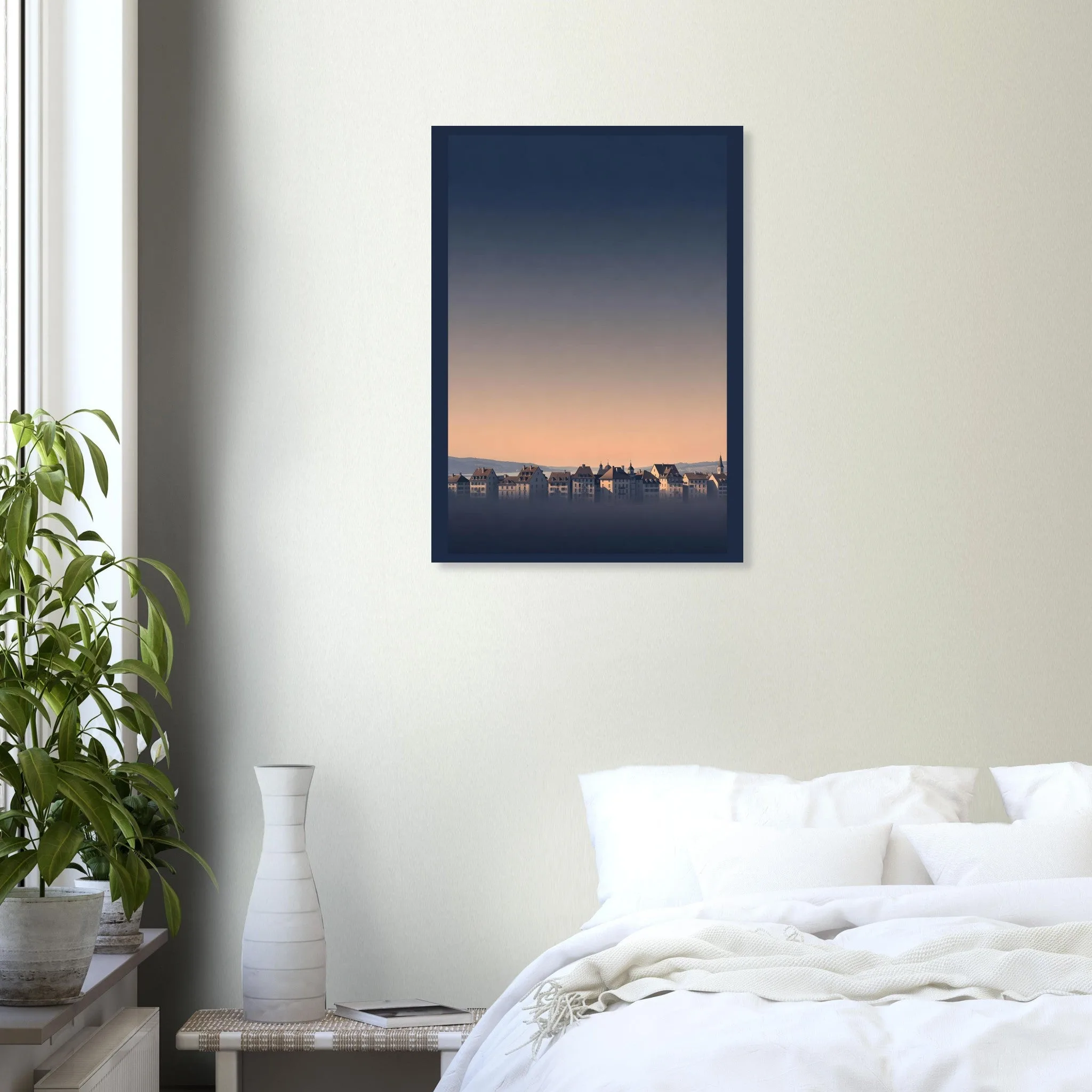 Silhouette skyline poster of Genf — warm minimalist design, from €19