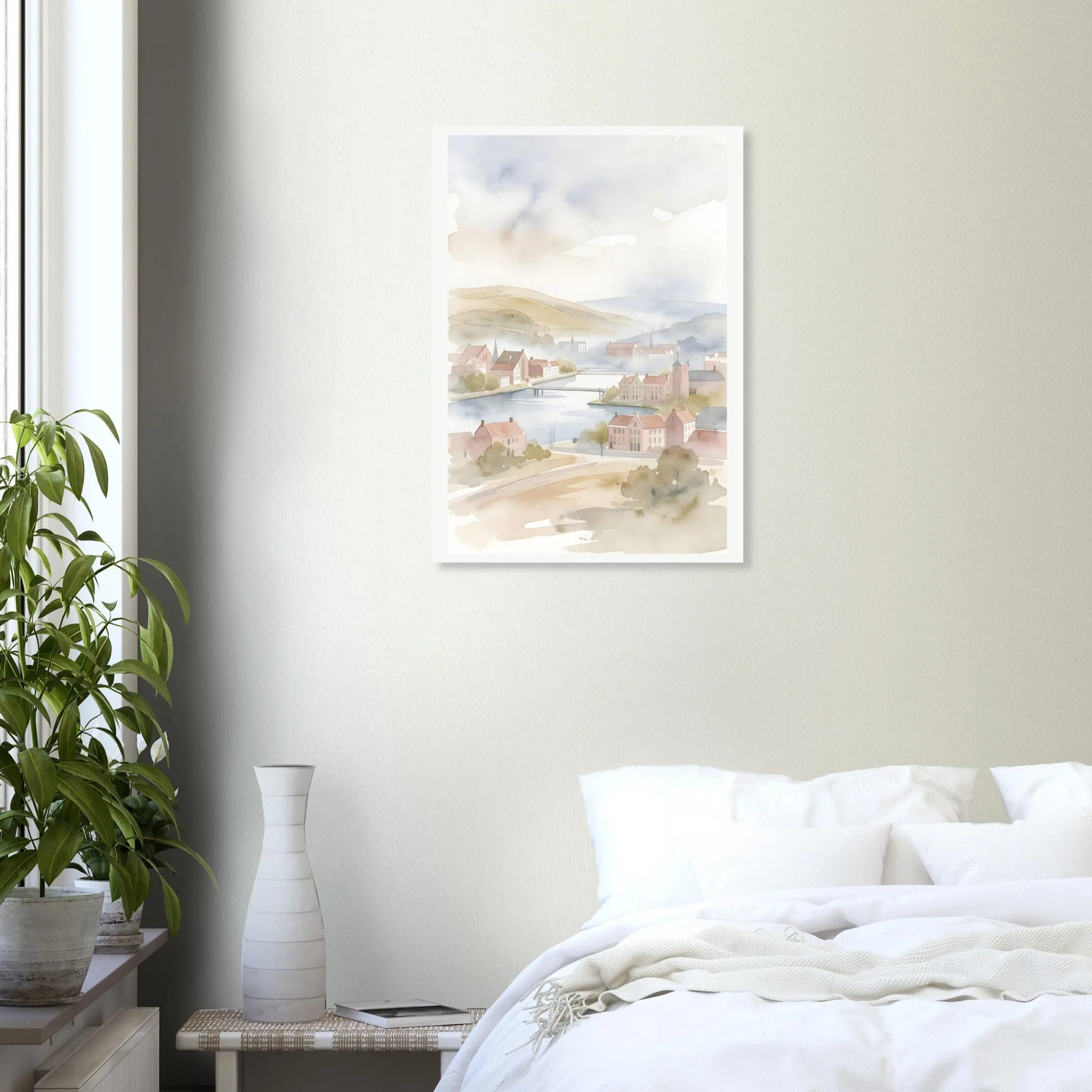 Watercolour landscape poster of Tilburg — warm minimalist design, from €19