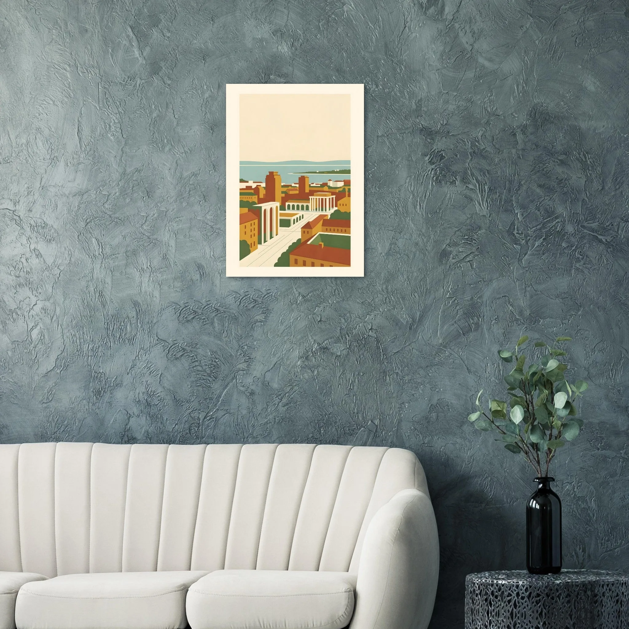 Mid-century modern poster of Malmö — warm minimalist design, from €19