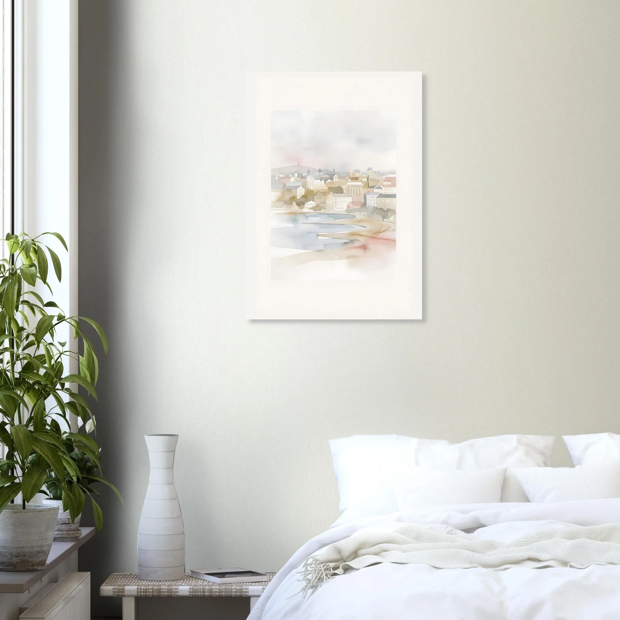Watercolour landscape poster of Malmö — warm minimalist design, from €19