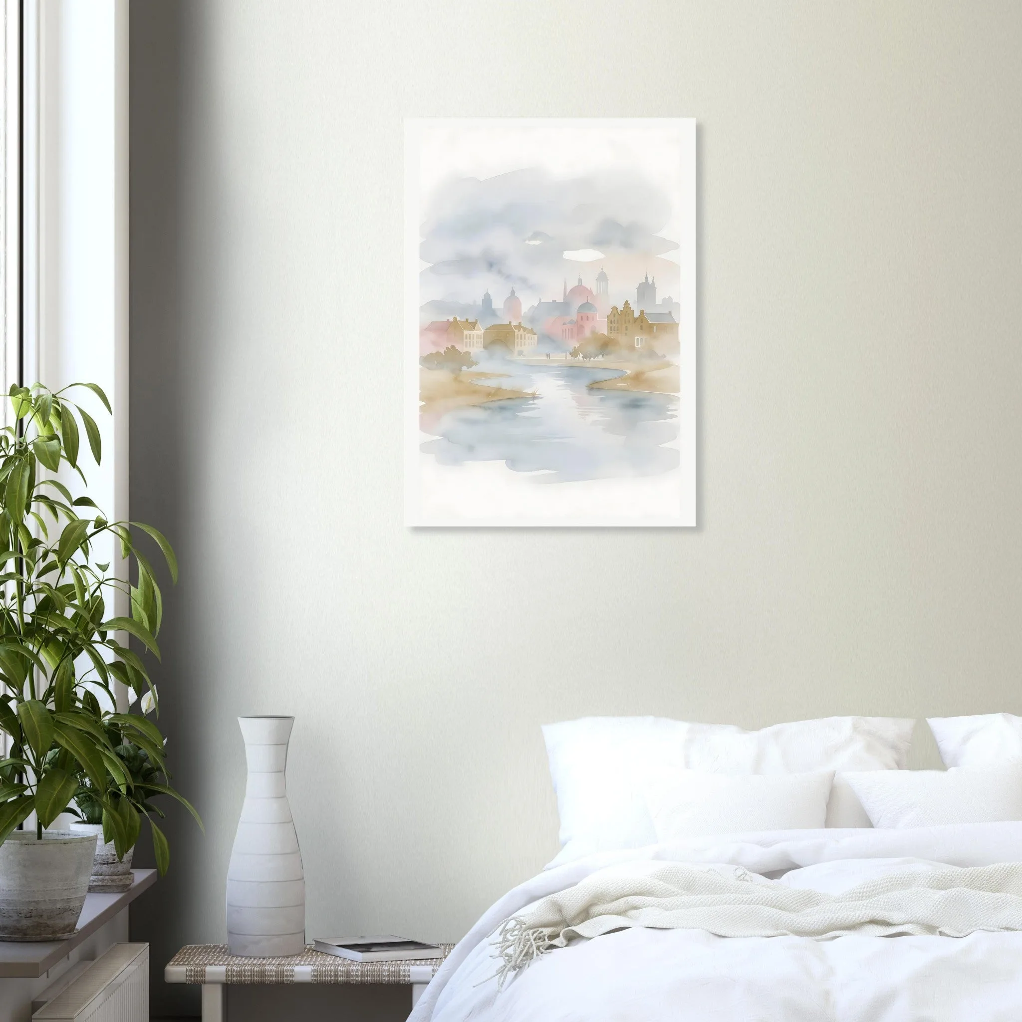 Watercolour landscape poster of Groningen — warm minimalist design, from €19