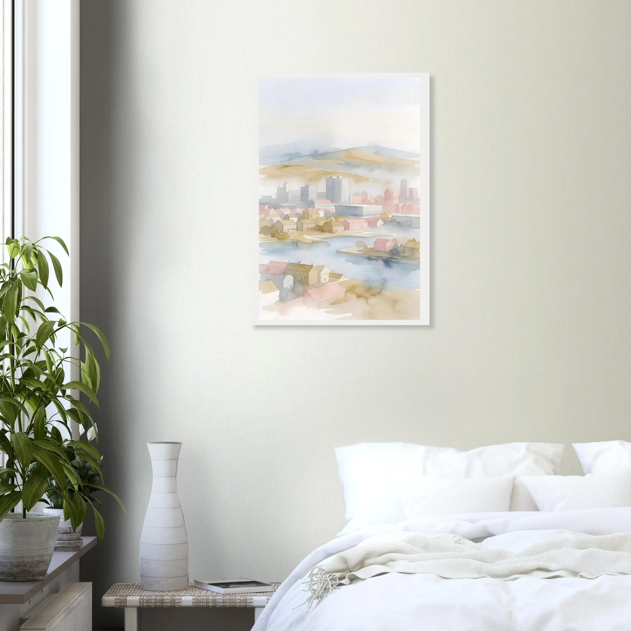 Watercolour landscape poster of Eindhoven — warm minimalist design, from €19