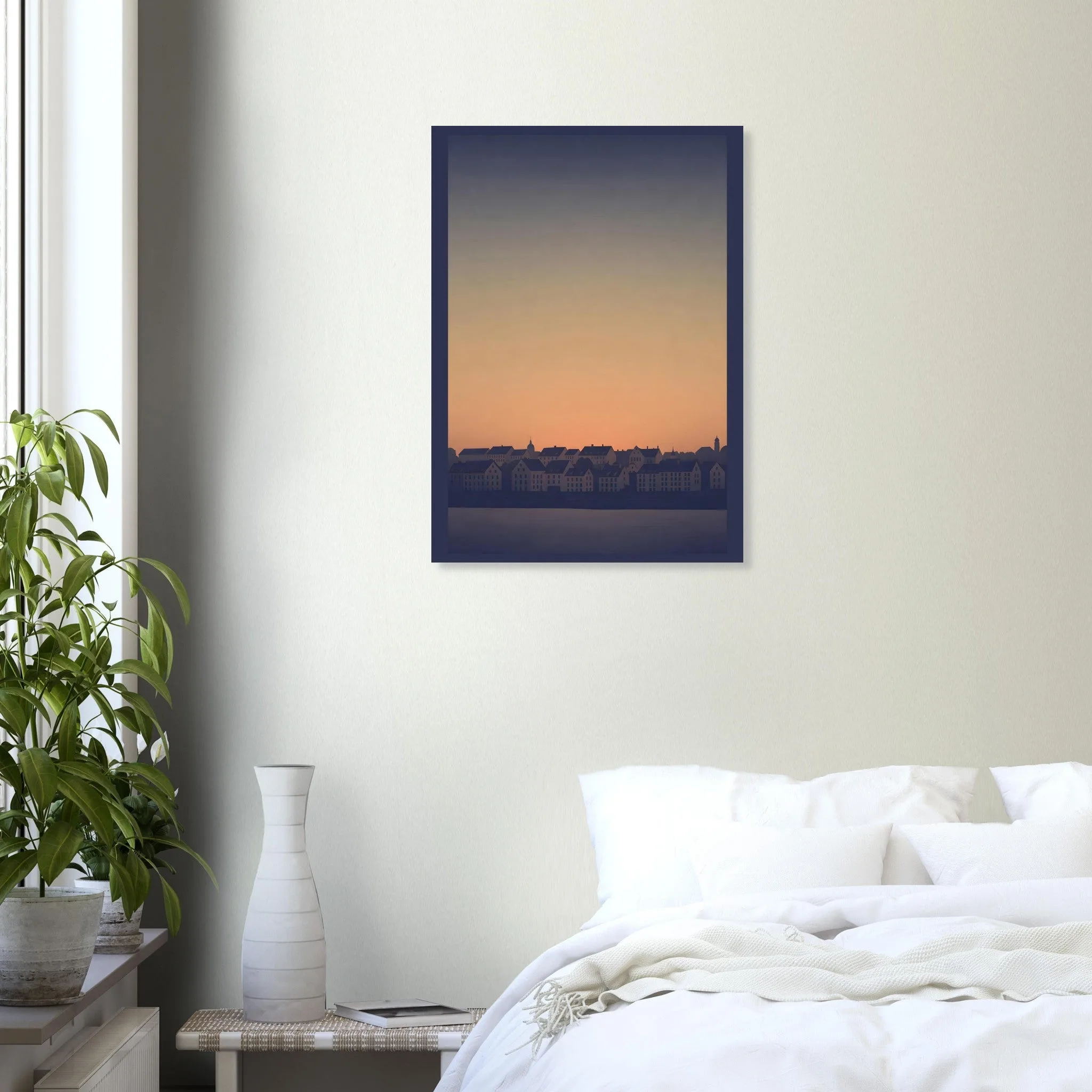 Silhouette skyline poster of Basel — warm minimalist design, from €19