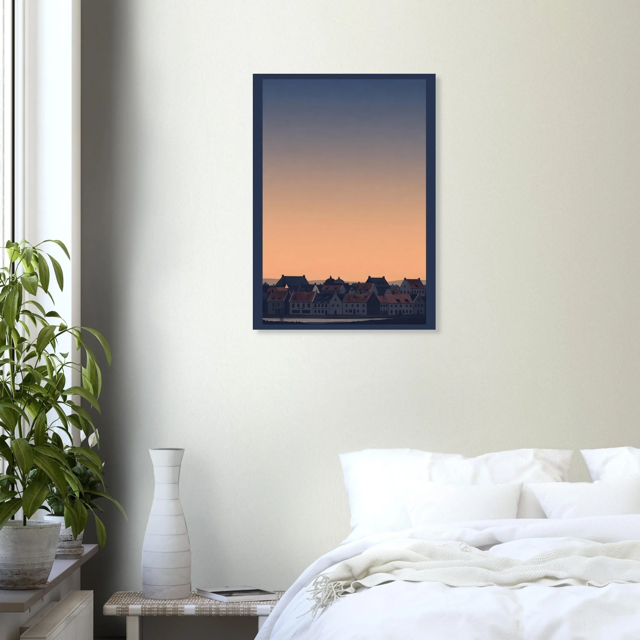 Silhouette skyline poster of Enschede — warm minimalist design, from €19