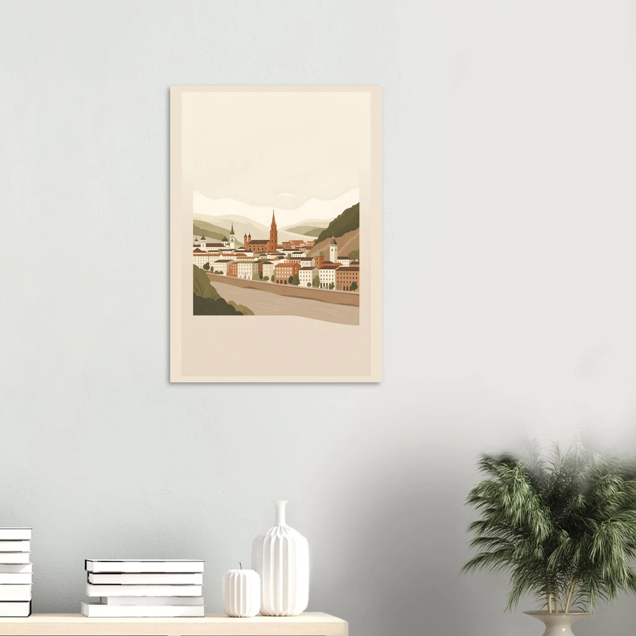 Flat vector illustration-Poster von Salzburg — warmes minimalistisches Motiv, ab 19 €