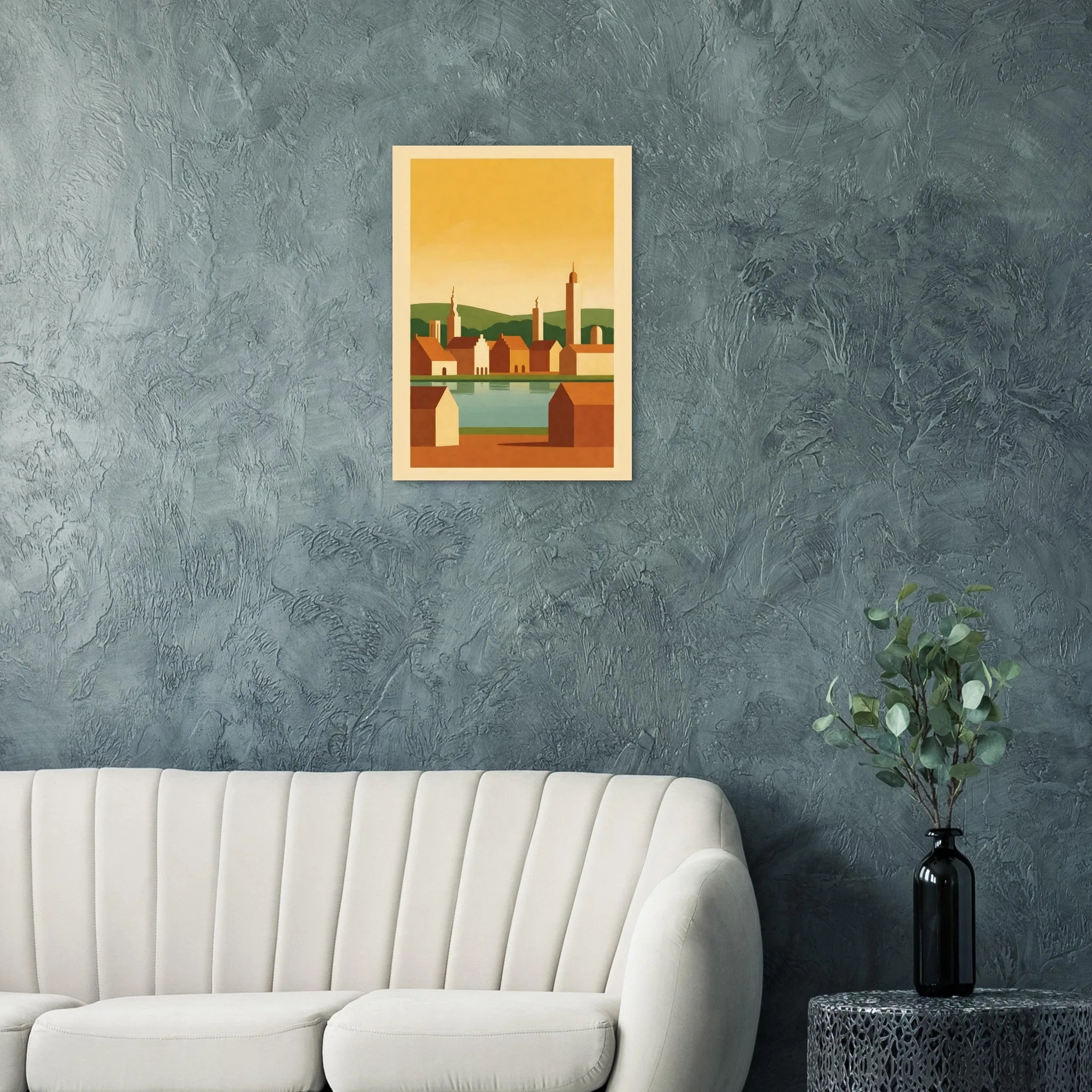 Mid-century modern poster of Enschede — warm minimalist design, from €19