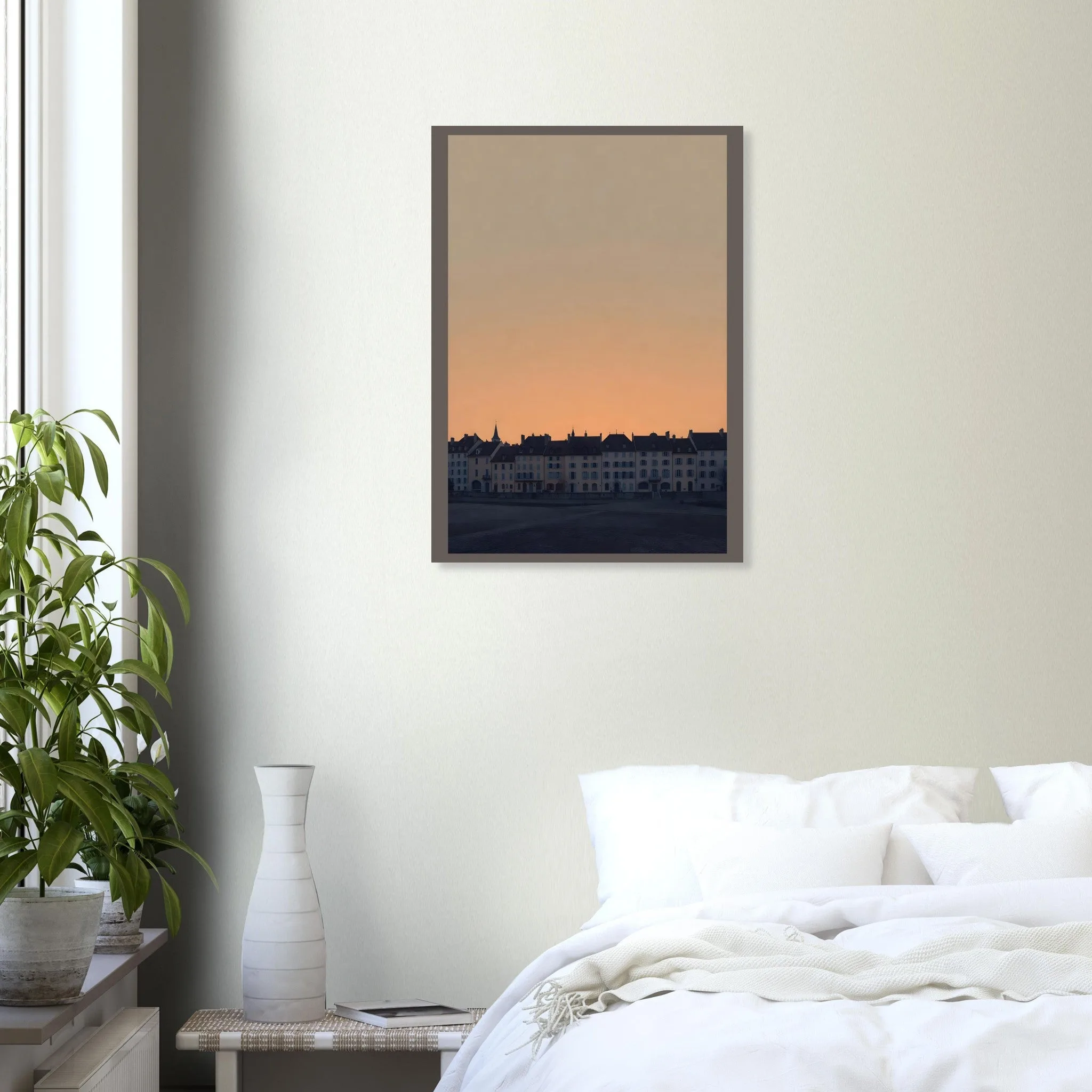 Silhouette skyline poster of Annecy — warm minimalist design, from €19