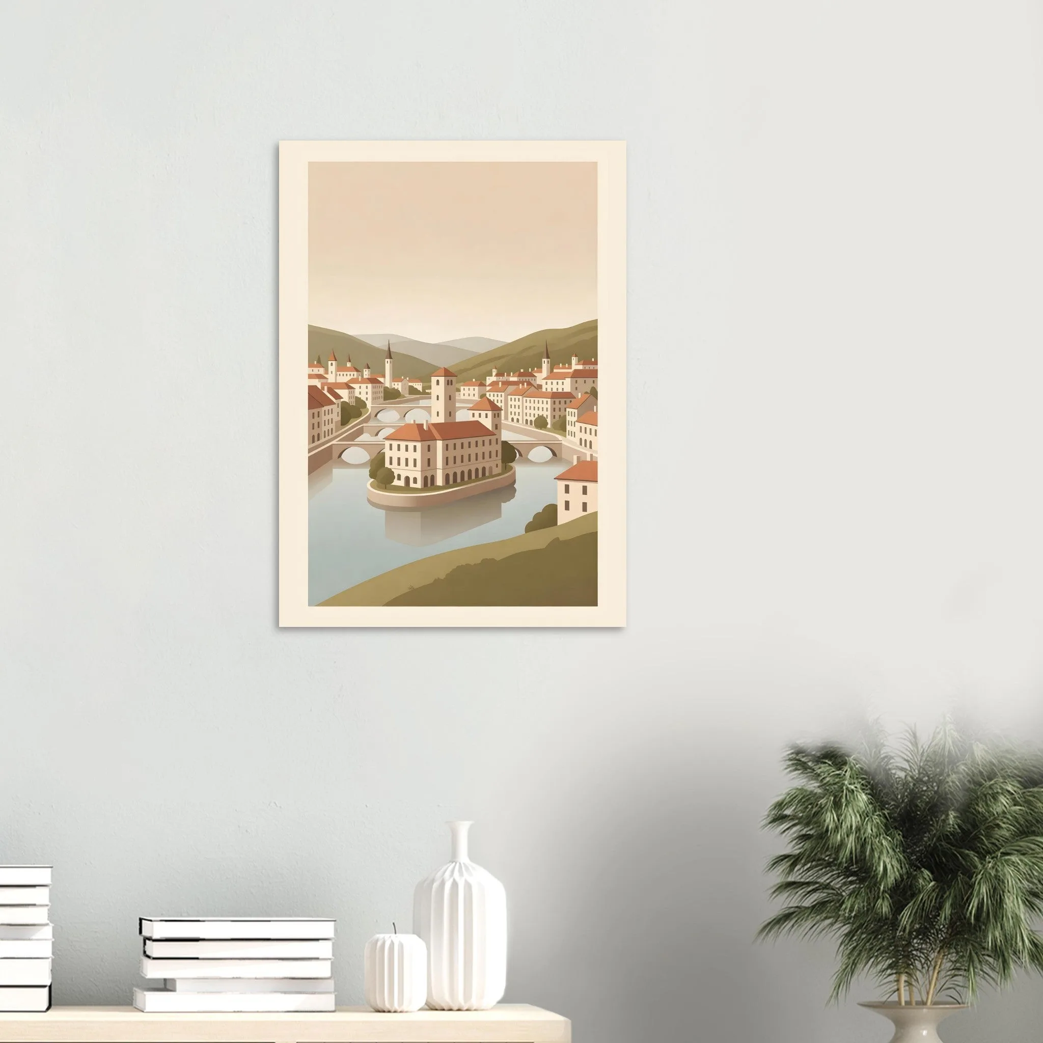 Flat vector illustration poster of Annecy — warm minimalist design, from €19