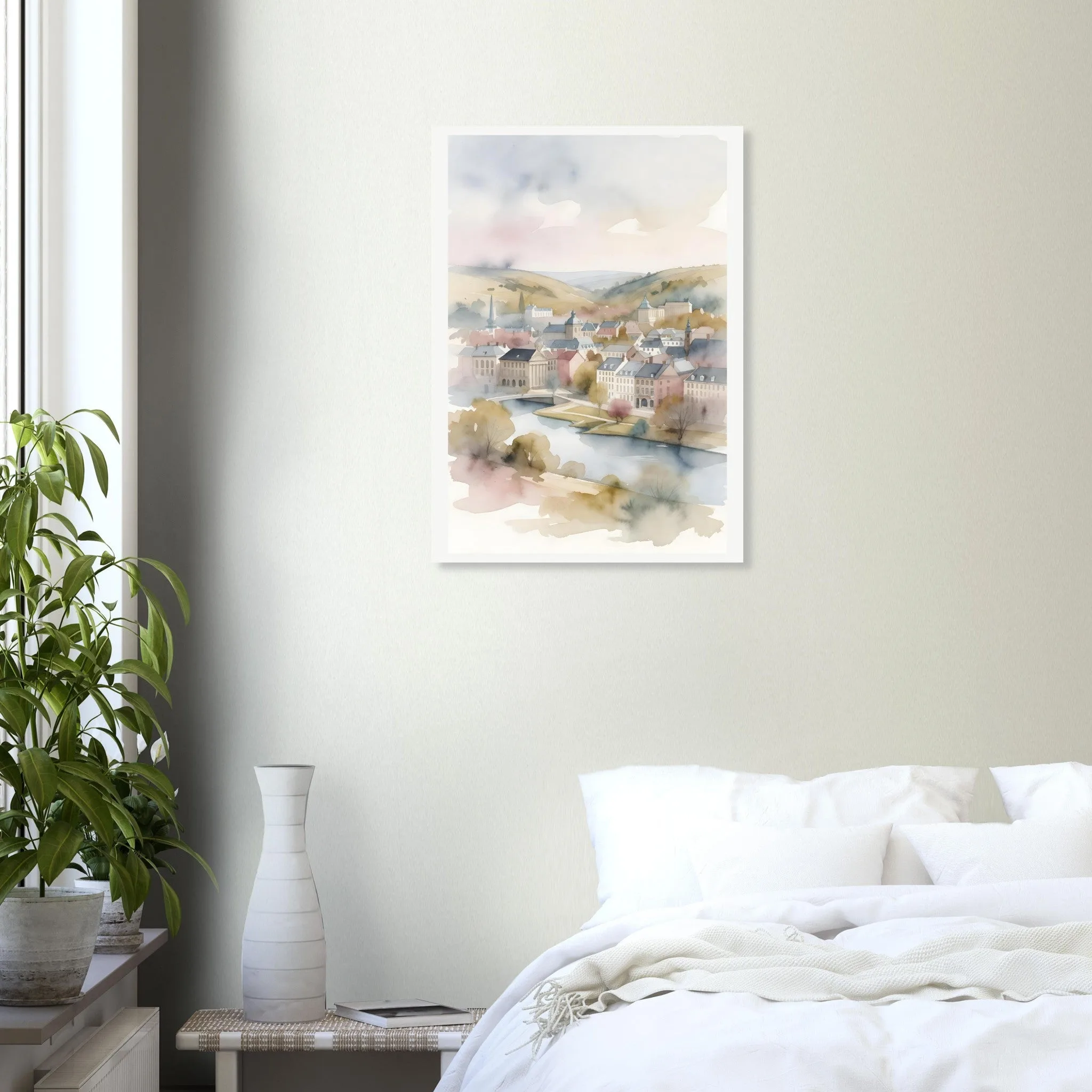 Watercolour landscape poster of Maastricht — warm minimalist design, from €19